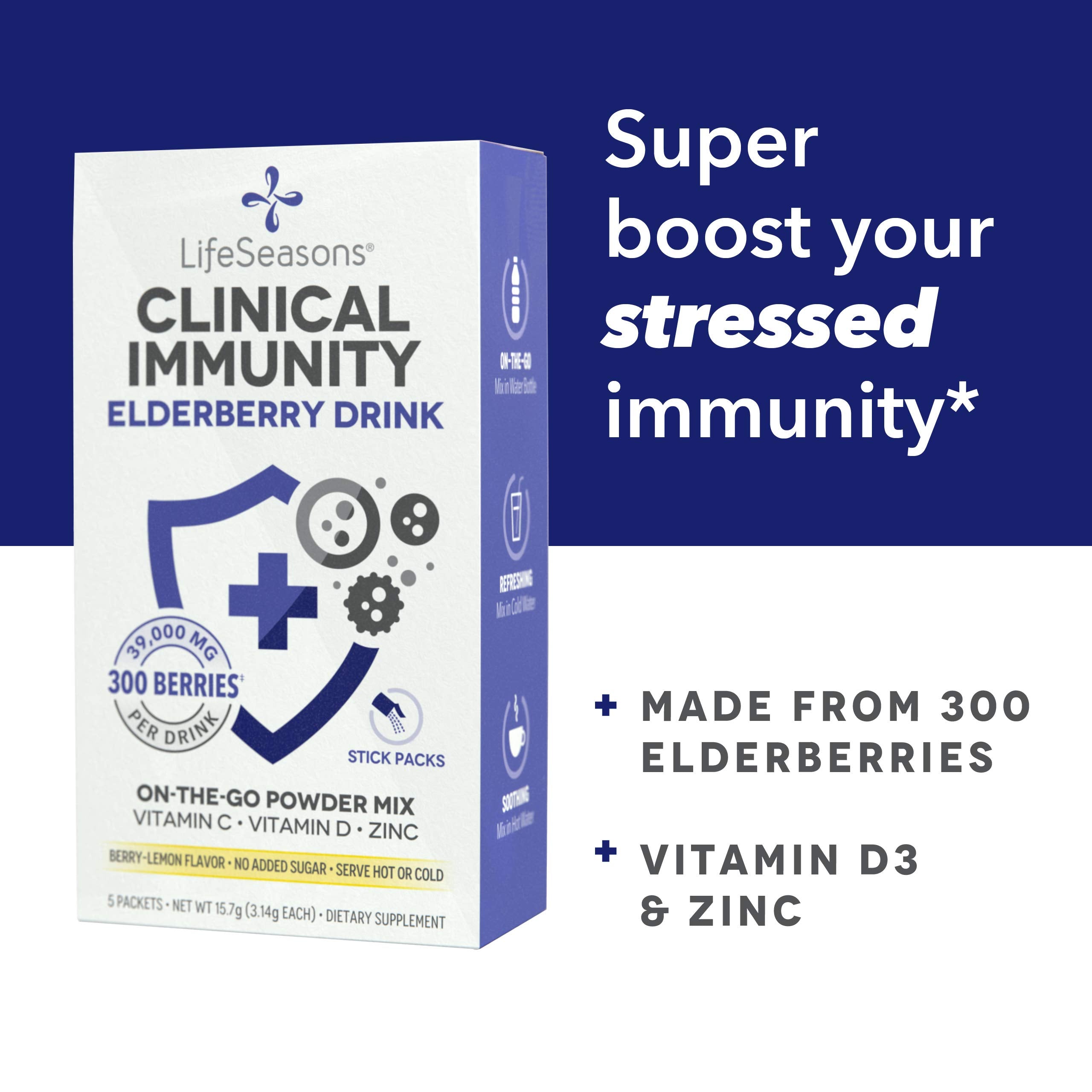 LifeSeasons Clinical Immunity extracto de 300 saúcos para apoyo natural.