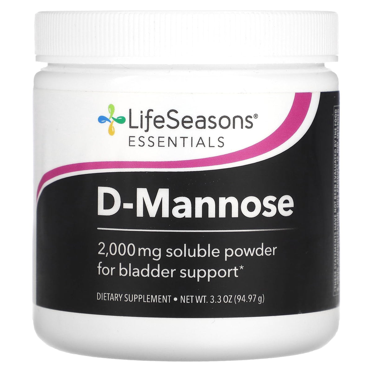 LifeSeasons D-manosa polvo en botella para apoyo urinario diario.