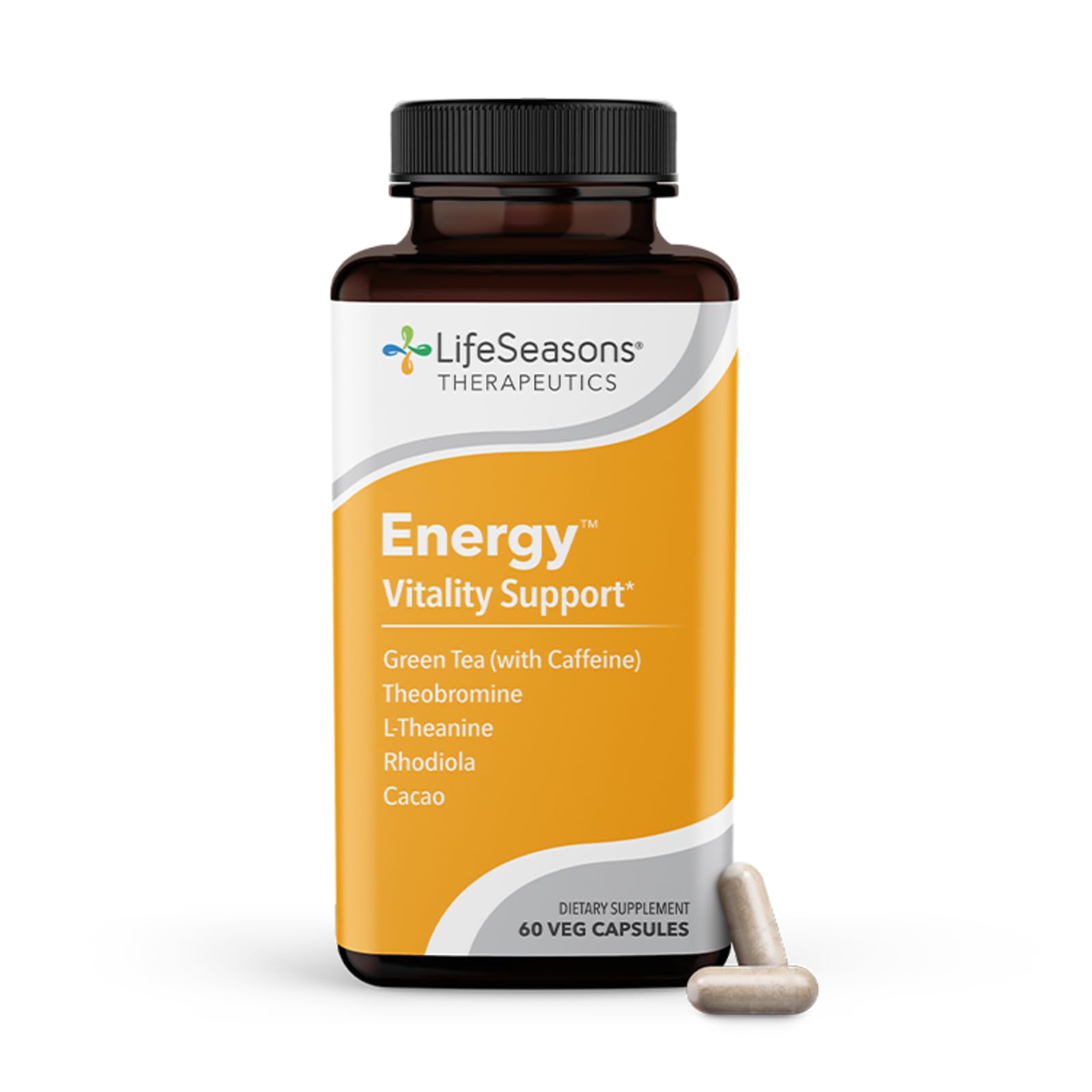 LifeSeasons Energy botella frontal, apoyo a la vitalidad para días activos.