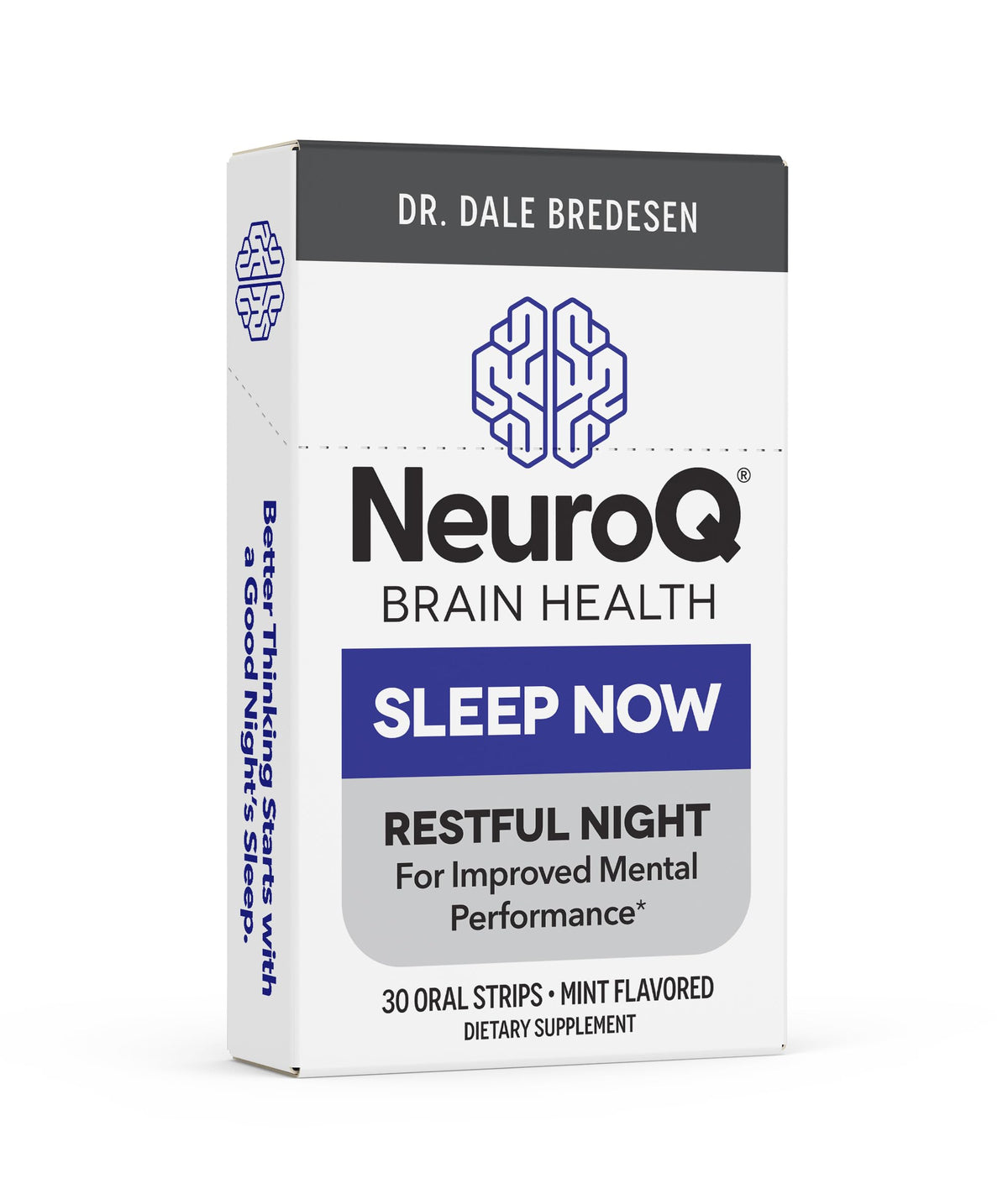LifeSeasons NeuroQ Sleep Now: botella con tiras de menta para apoyar el sueño natural.