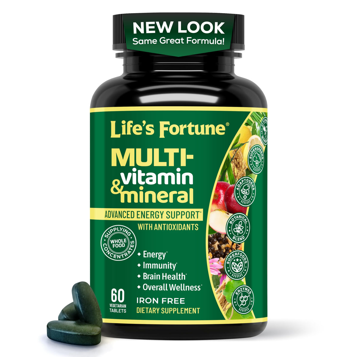 Life's Fortune multivitaminas frente al frasco, apoyo diario de nutrición.