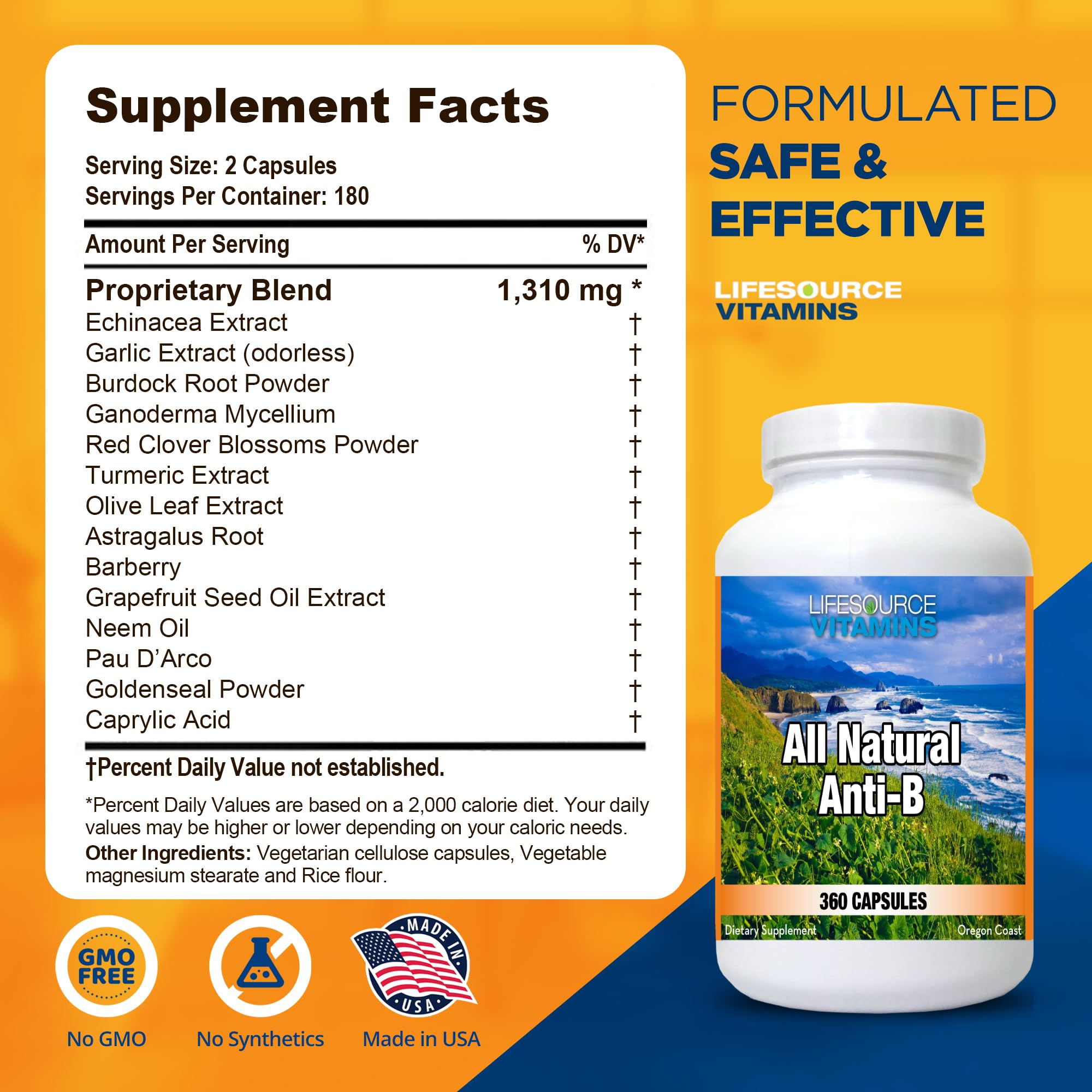 Etiqueta LifeSource Anti-B en primer plano para ver ingredientes clave
