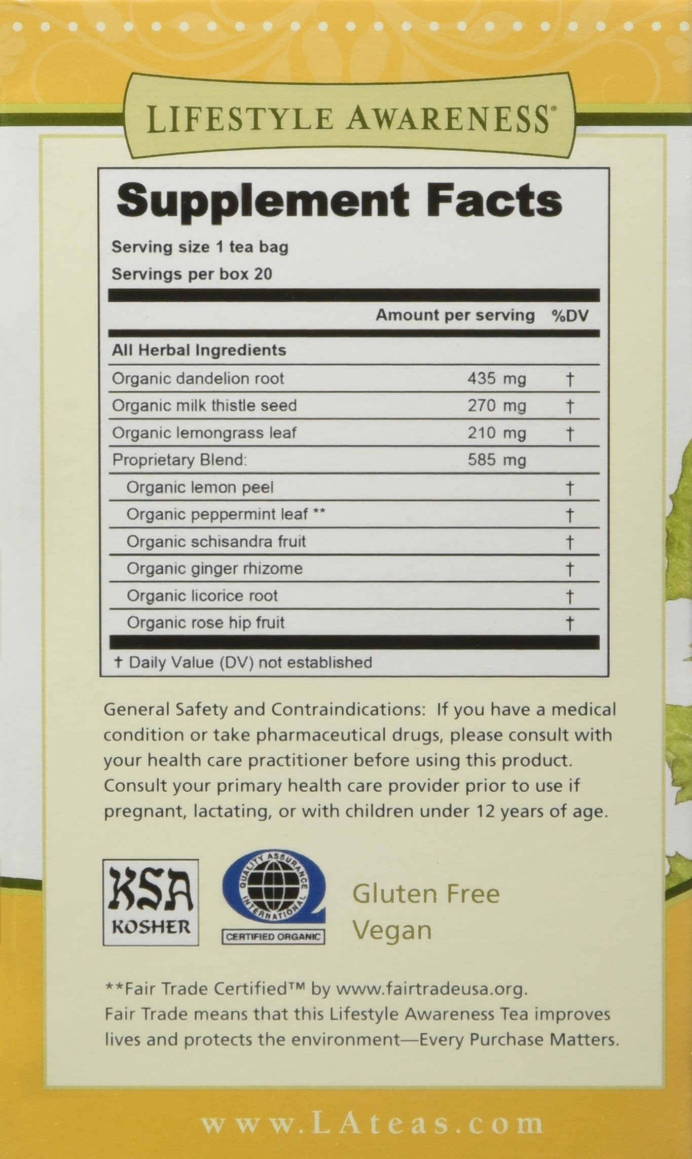 Té de diente de león de Lifestyle Awareness con hojas para infusión suave.
