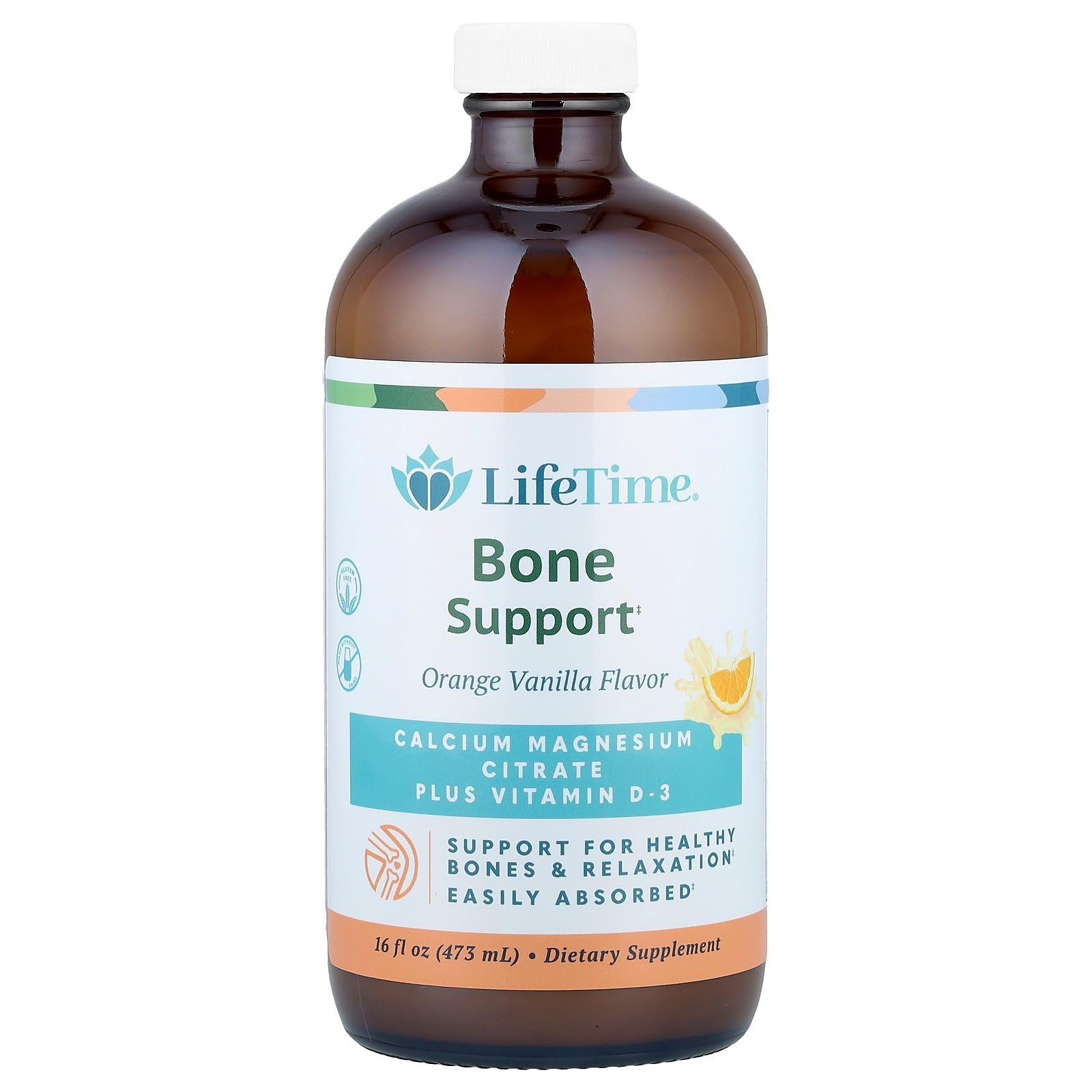  LifeTime Calcio y Magnesio líquido en frasco, sabor naranja-vanilla, apoyo diario para huesos y músculos