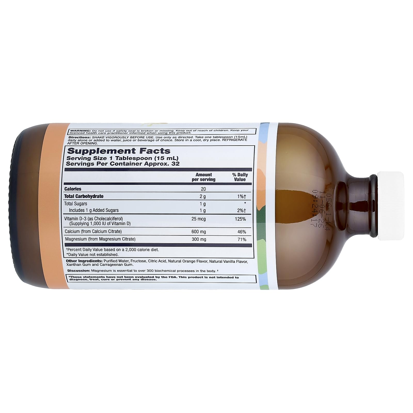  LifeTime Calcio y Magnesio líquido, toma diaria, sabor naranja-vanilla, favorece la absorción de vitamina D