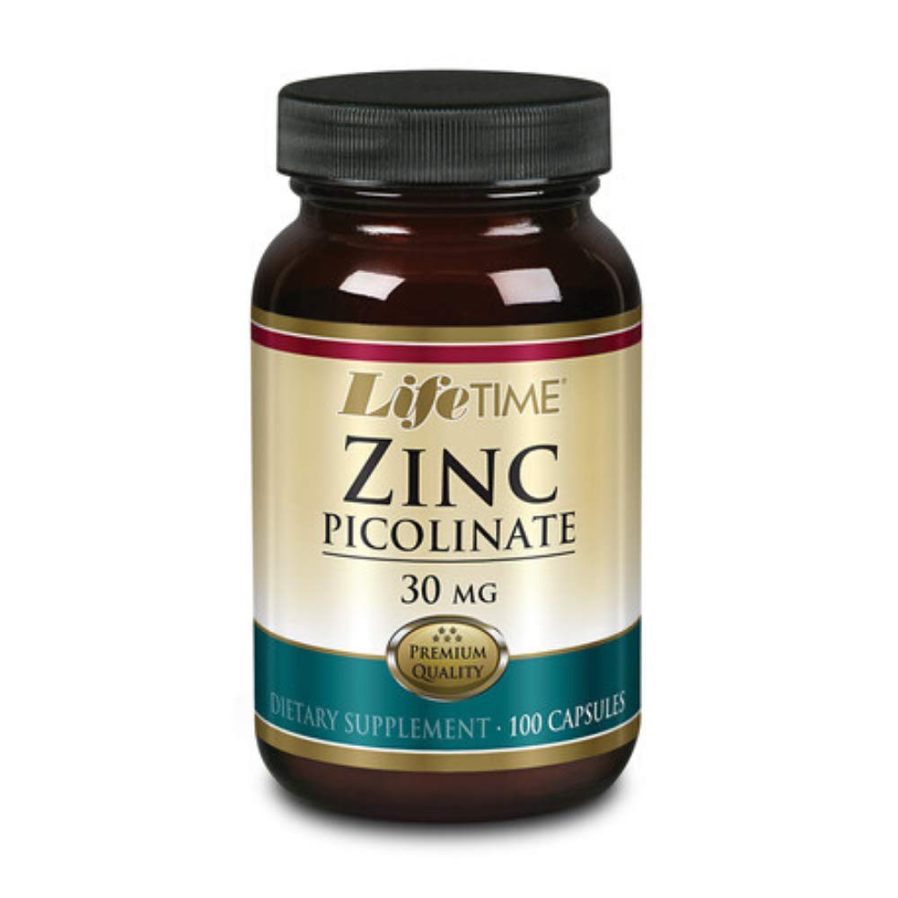 LIFETIME Zinc Picolinato en botella de vidrio de 30 mg para uso diario.
