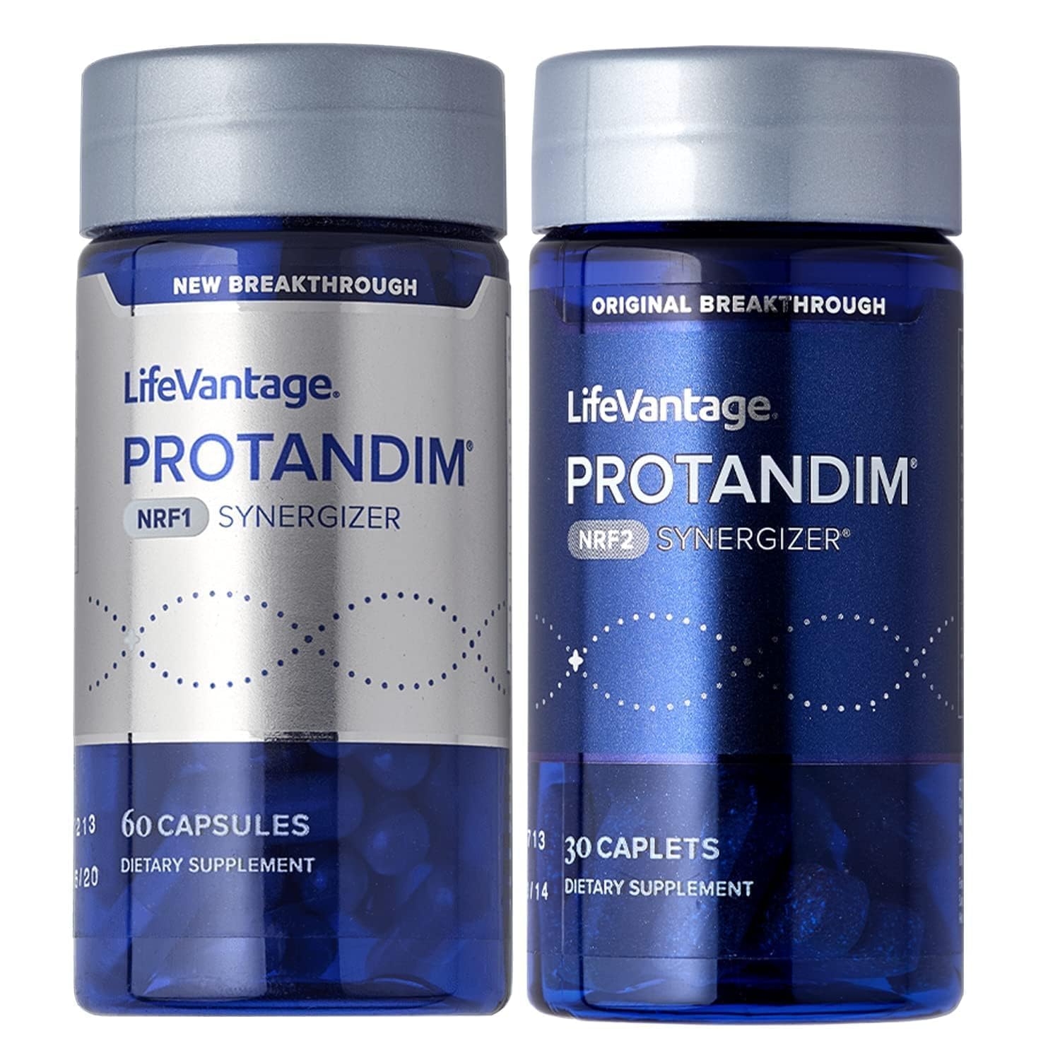 LifeVantage Protandim Dual Synergizer, envase frontal, apoyo a la energía diaria.