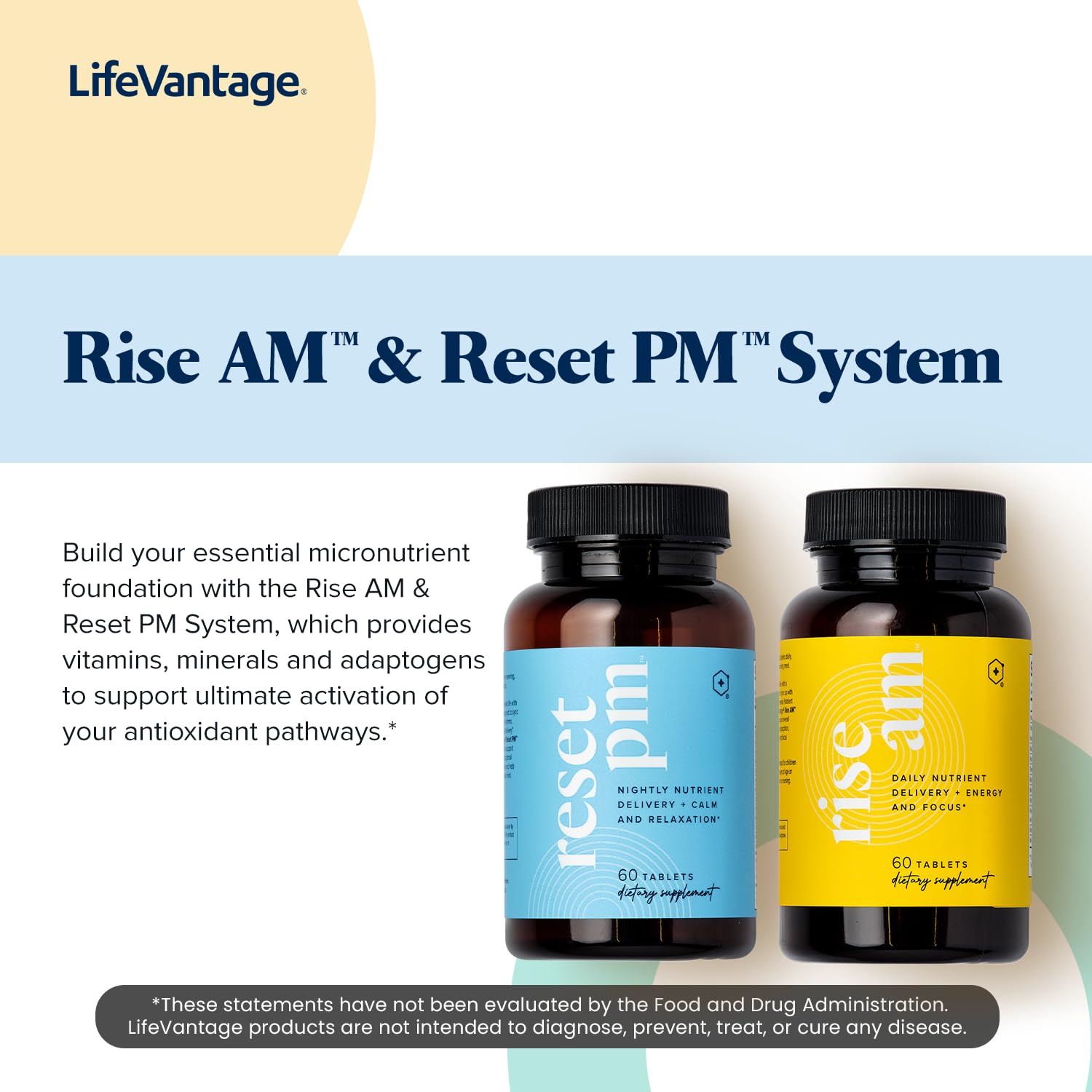LifeVantage Rise AM envase de 60 tabletas para uso diario