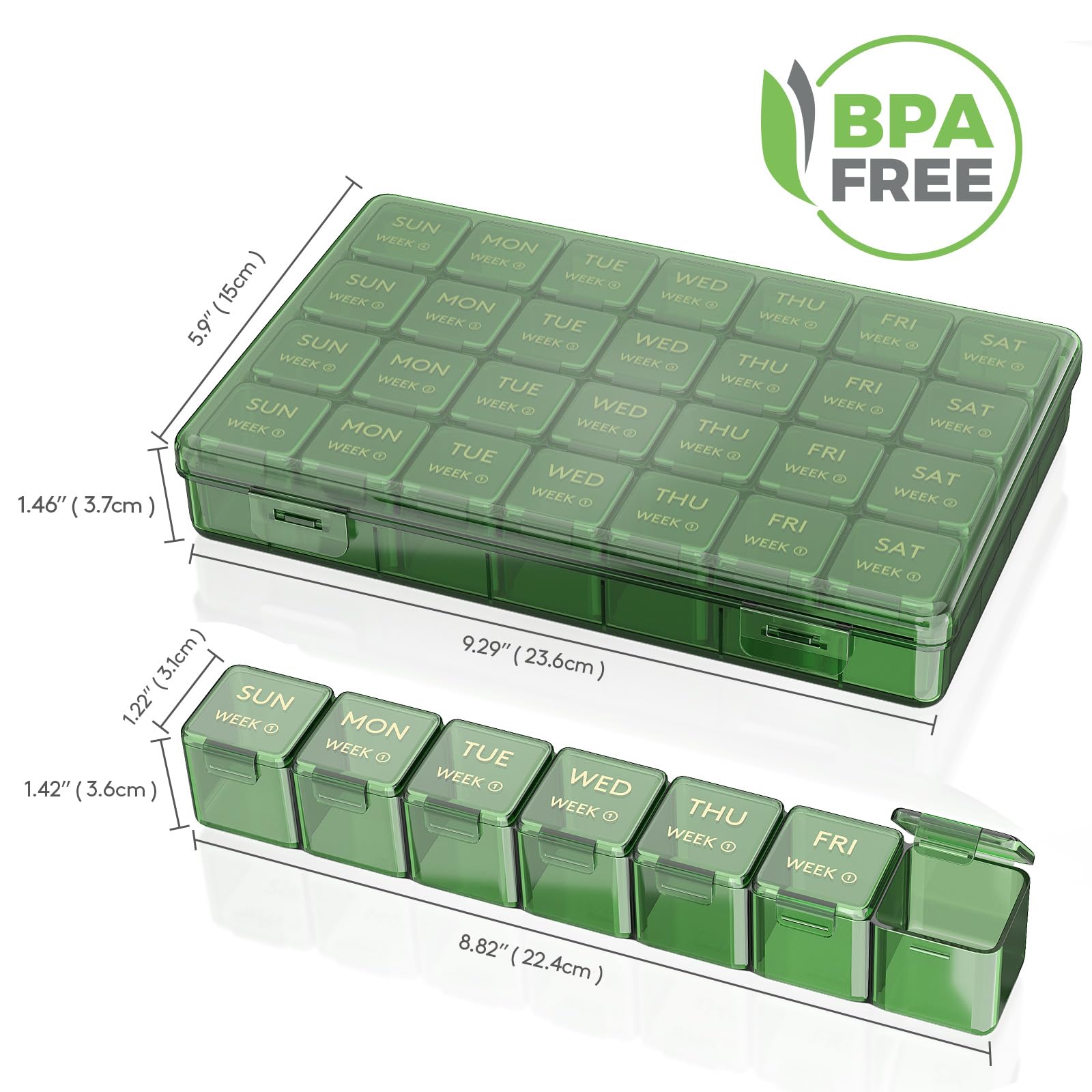 Lifewit diseño de doble caja con tapa, mantiene tus pastillas seguras y ordenadas.