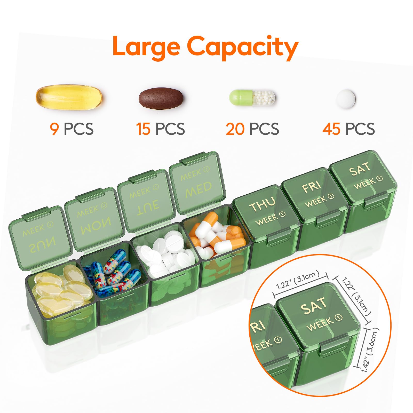 Lifewit interior amplio para cápsulas y suplementos, capacidad para 9 cápsulas.