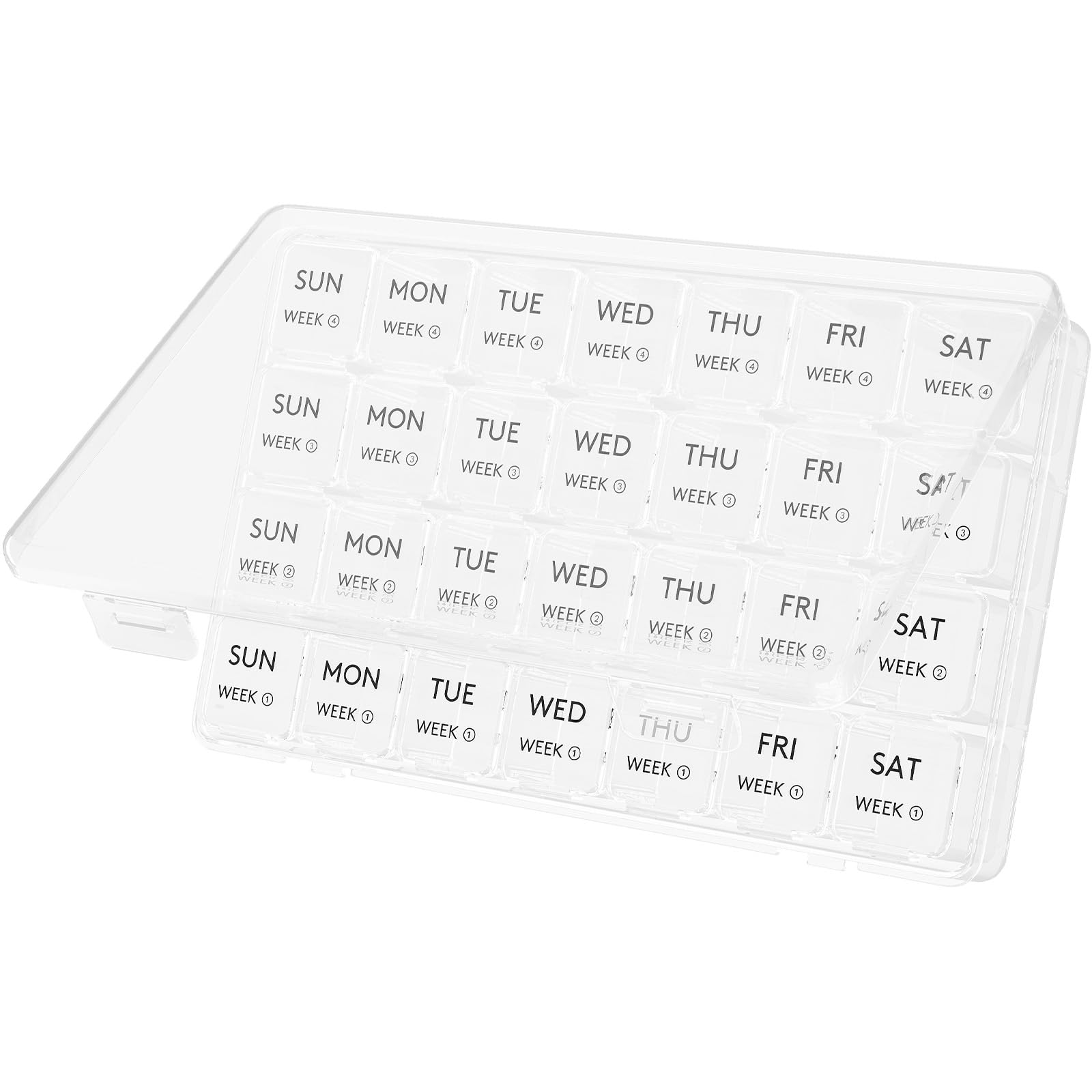 Lifewit Organizador de pastillas mensual: vista de 28 compartimentos para planificar el mes