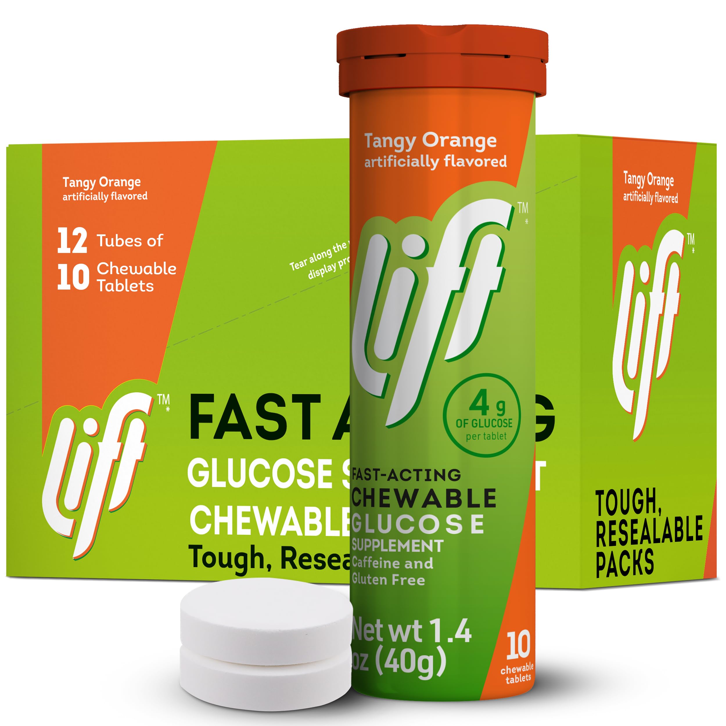 Lift Glucose tabletas naranja en tubo 12: energía rápida para entrenamientos