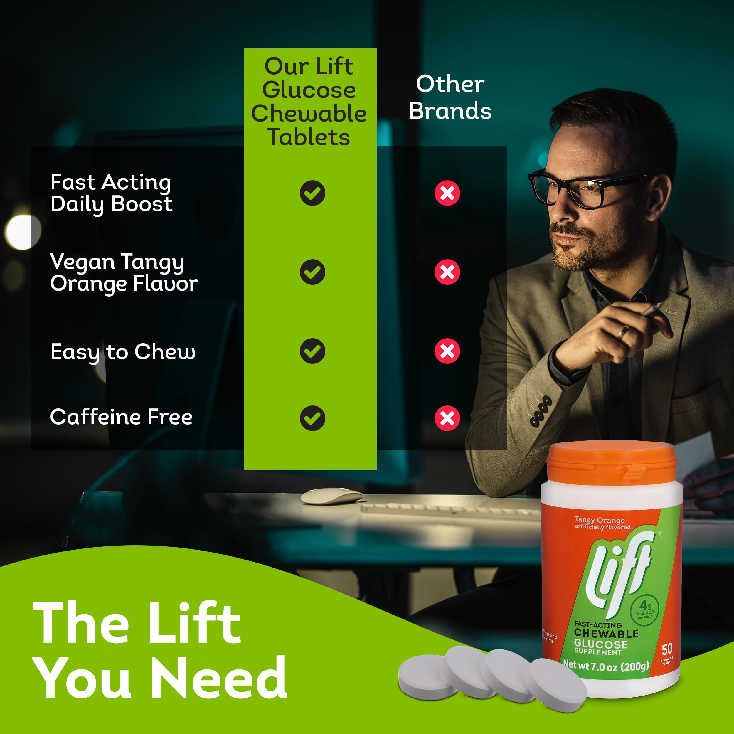 Lift glucosa tabletas naranja, perfecto durante entrenamientos y días largos