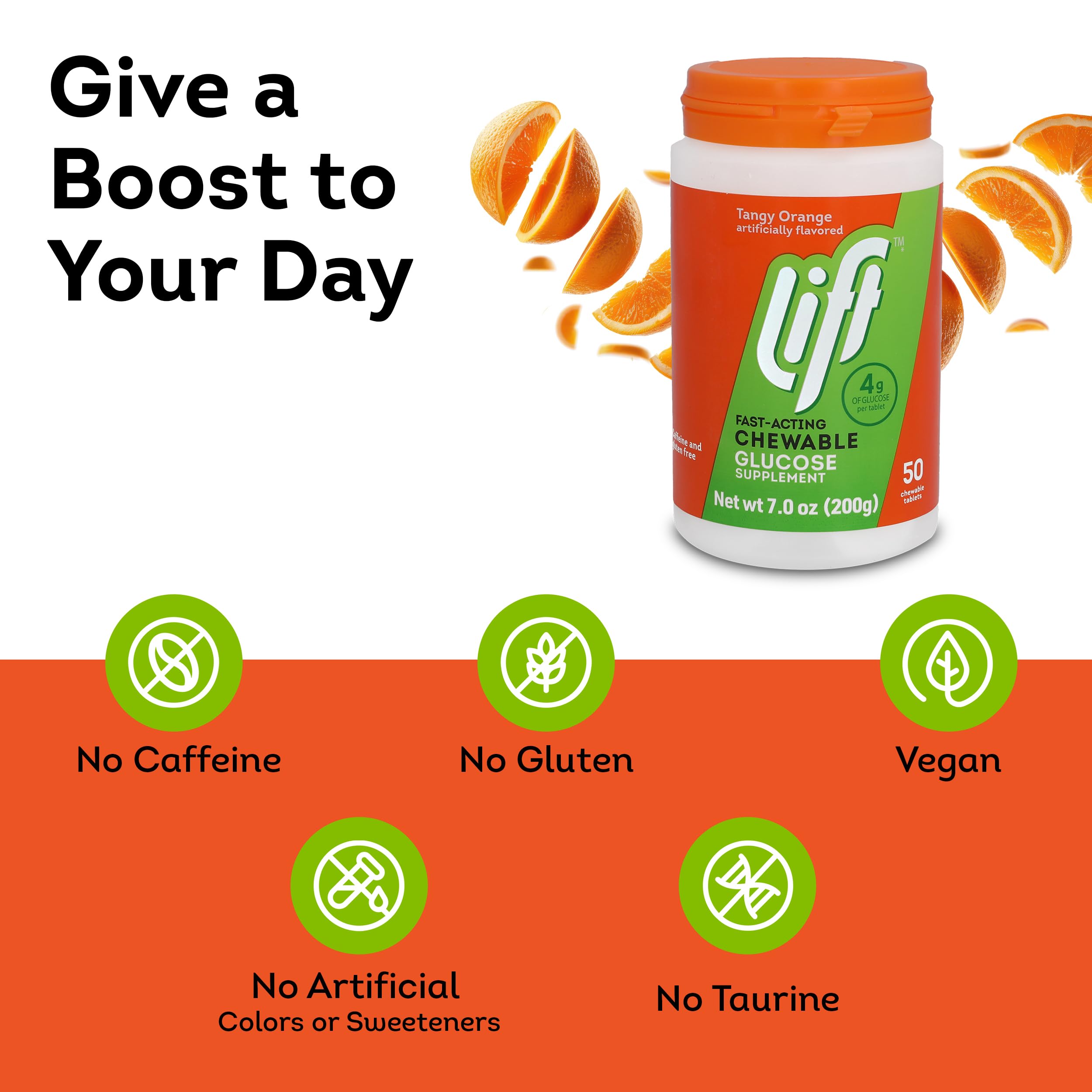 Lift tabletas glucosa naranjas, portátil en escritorio para recargar energía