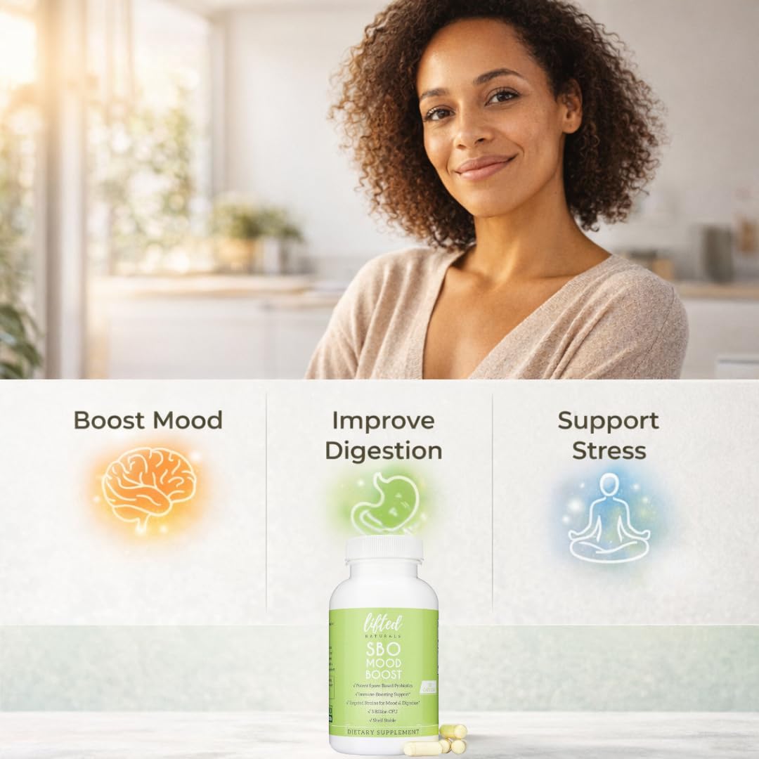 Lifted Naturals SBO Mood Boost caja: envase compacto para toma diaria.