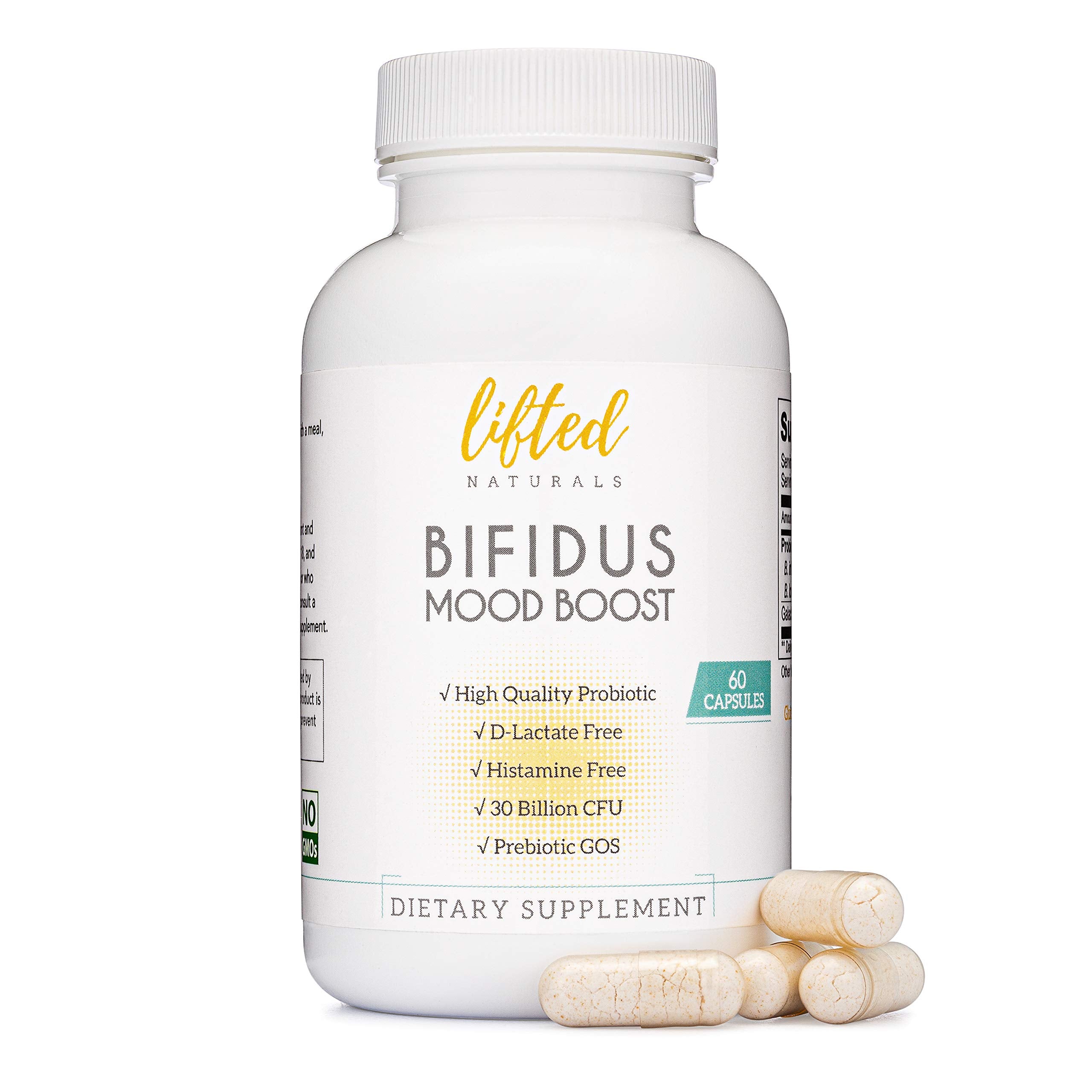 Probióticos Lifted Naturals: botella frontal para apoyo digestivo diario