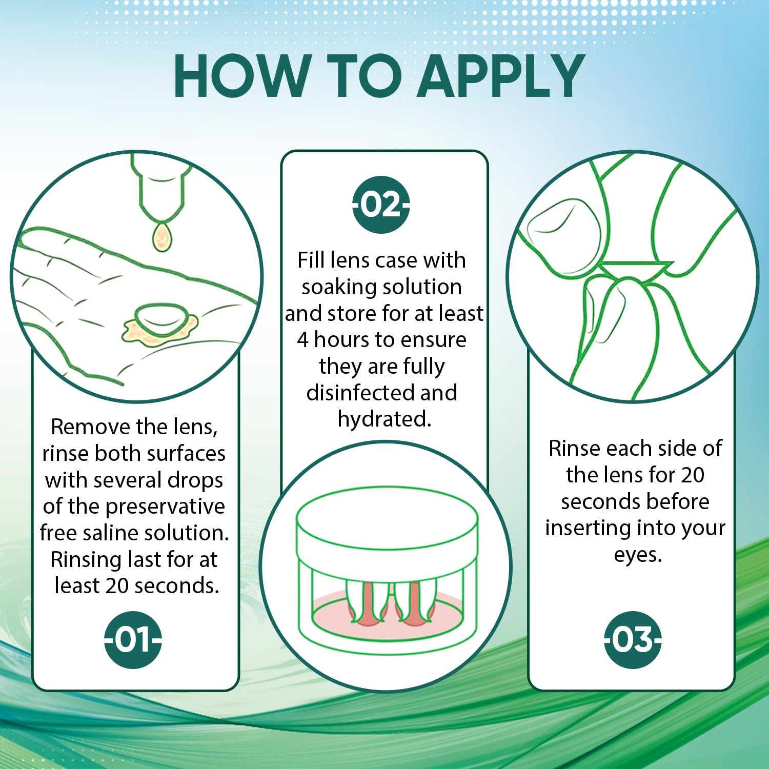 LIFVEAN uso manual para enjuague y colocación de lentes, experiencia cómoda.