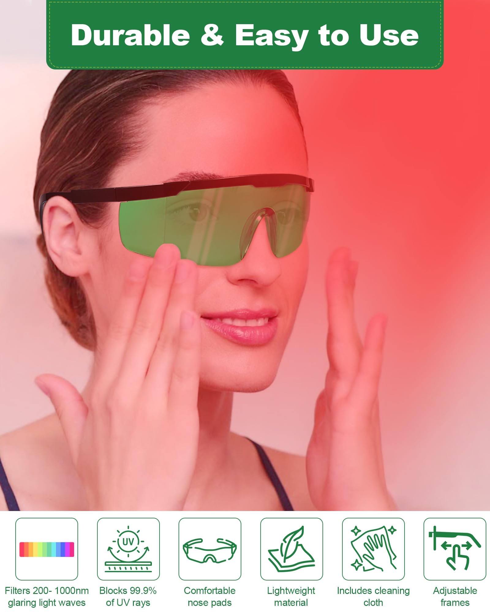 Lentes verdes transparentes LIGHTMEUP permiten ver contenido con claridad