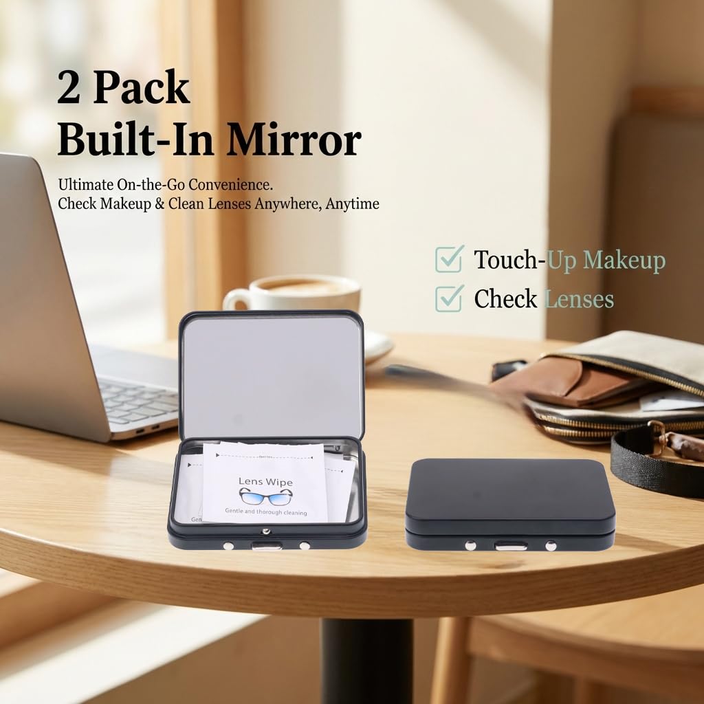 LIGHUFEIC juego de 2 estuches con espejo para lentes.