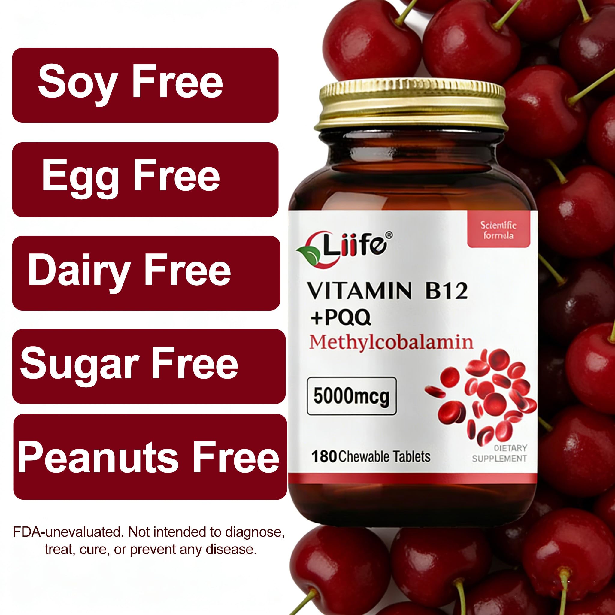 LIIFE sabor cereza, absorción sublingual para mayor biodisponibilidad de B12.