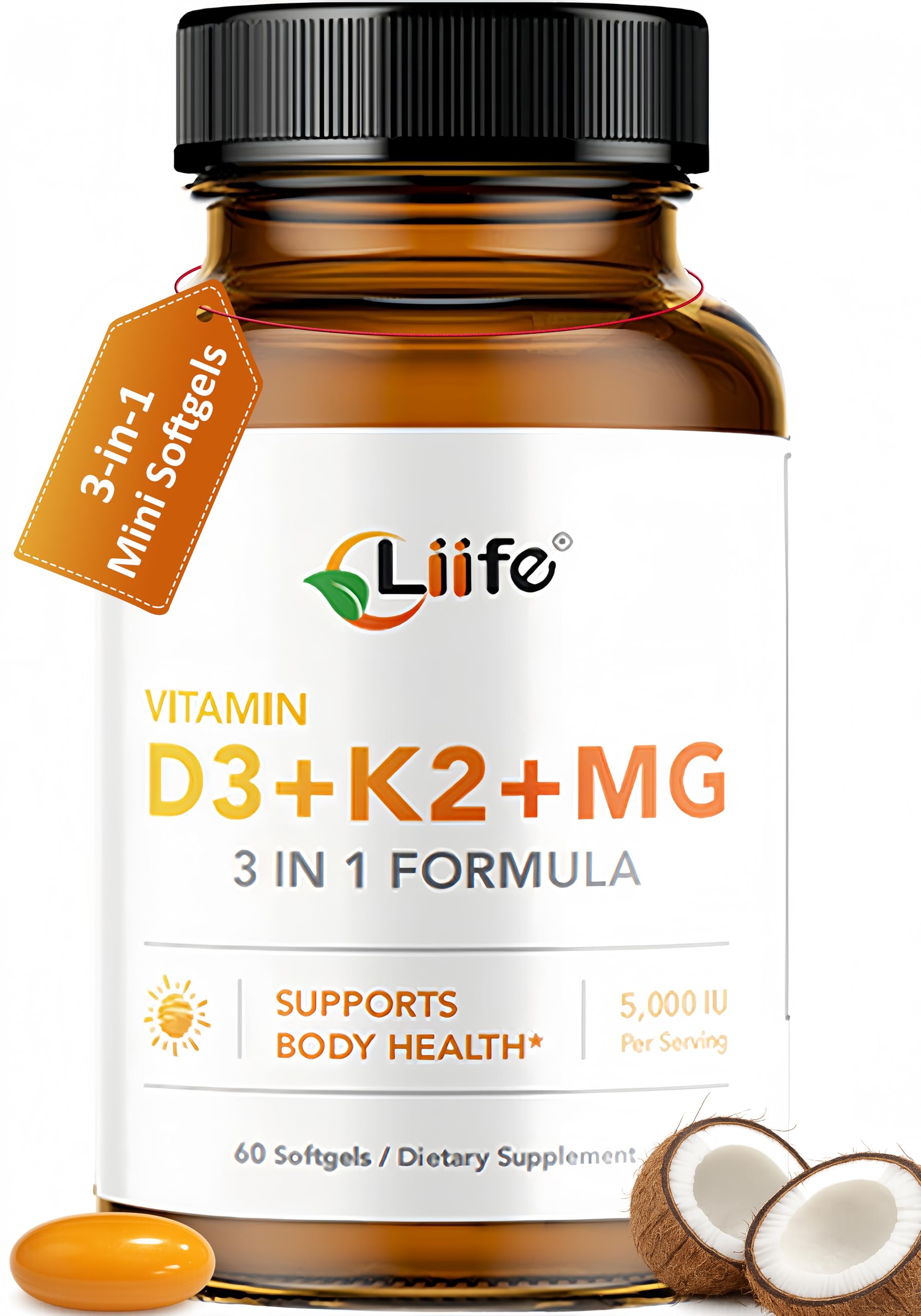 LIIFE Vitamina D3 K2 con magnesio bisglicinato en botella para uso diario