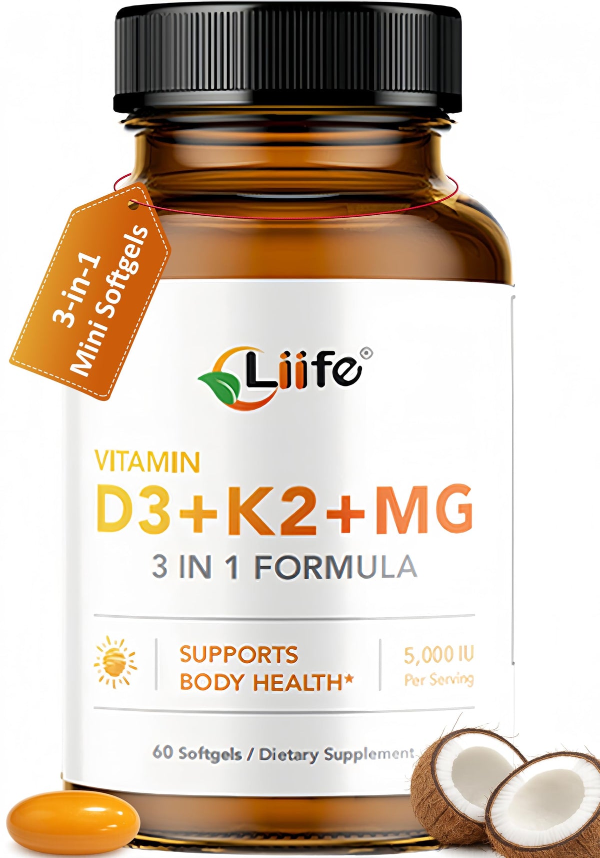 LIIFE Vitamina D3 K2 con magnesio bisglicinato en botella para uso diario