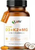 LIIFE Vitamina D3 K2 con magnesio bisglicinato en botella para uso diario