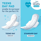 Lil-Lets Teens Day Pads con alas, cobertura suave cuida la piel