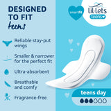 Lil-Lets Teens Day Pads con alas, diseño delgado para mayor comodidad