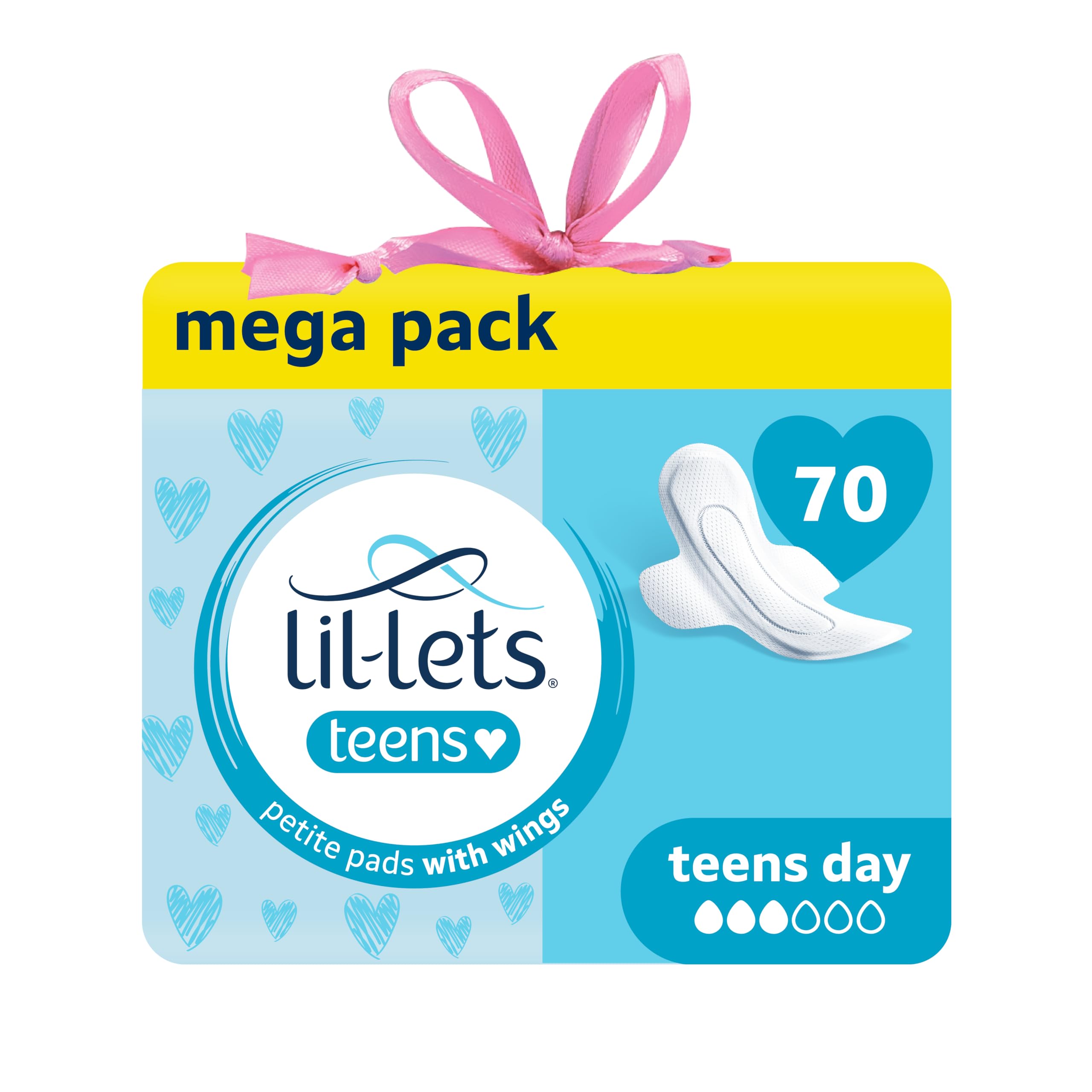 Lil-Lets Teens Day Pads con alas, empaque práctico para días ligeros