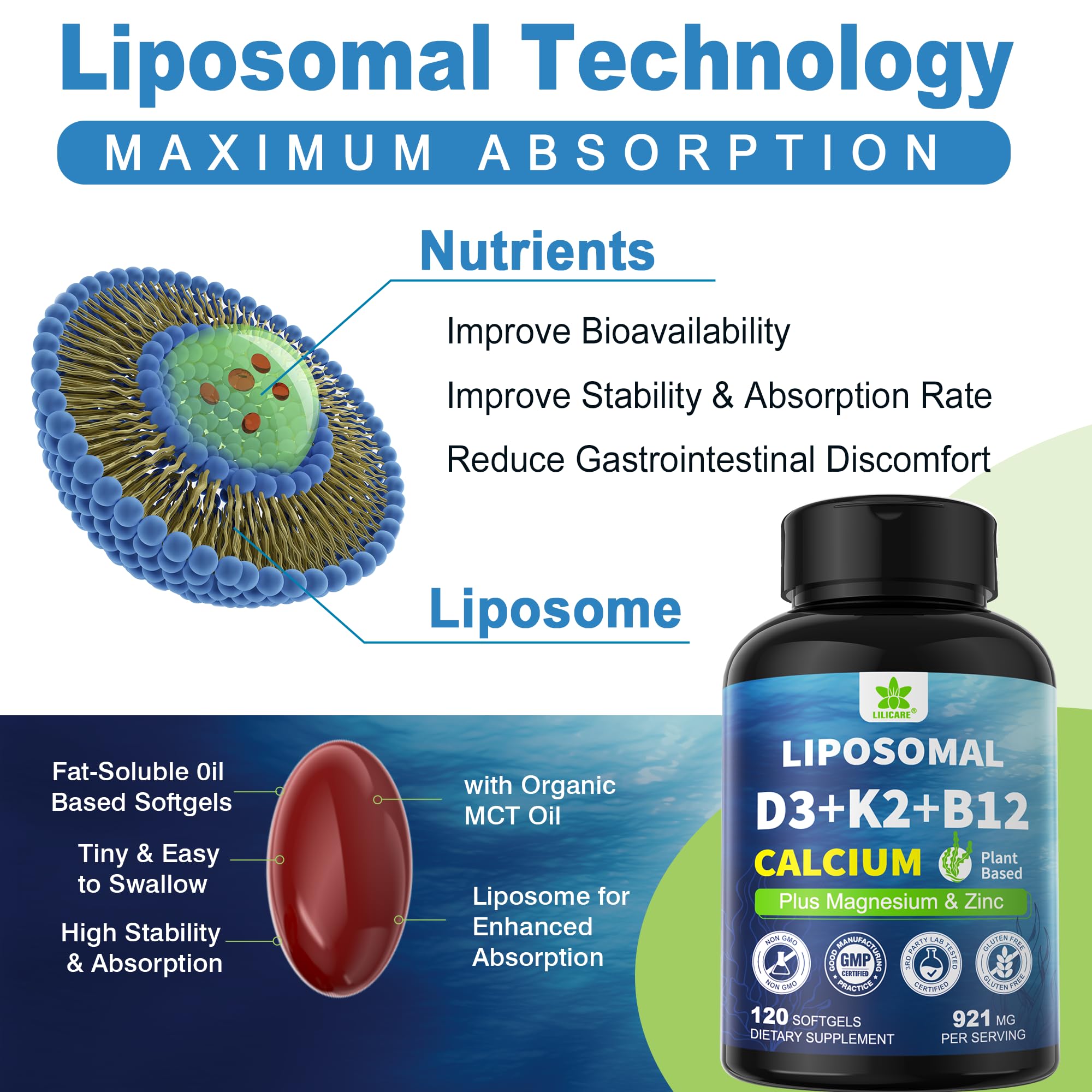 LILICARE calcio de algas con 70 minerales, opción natural.