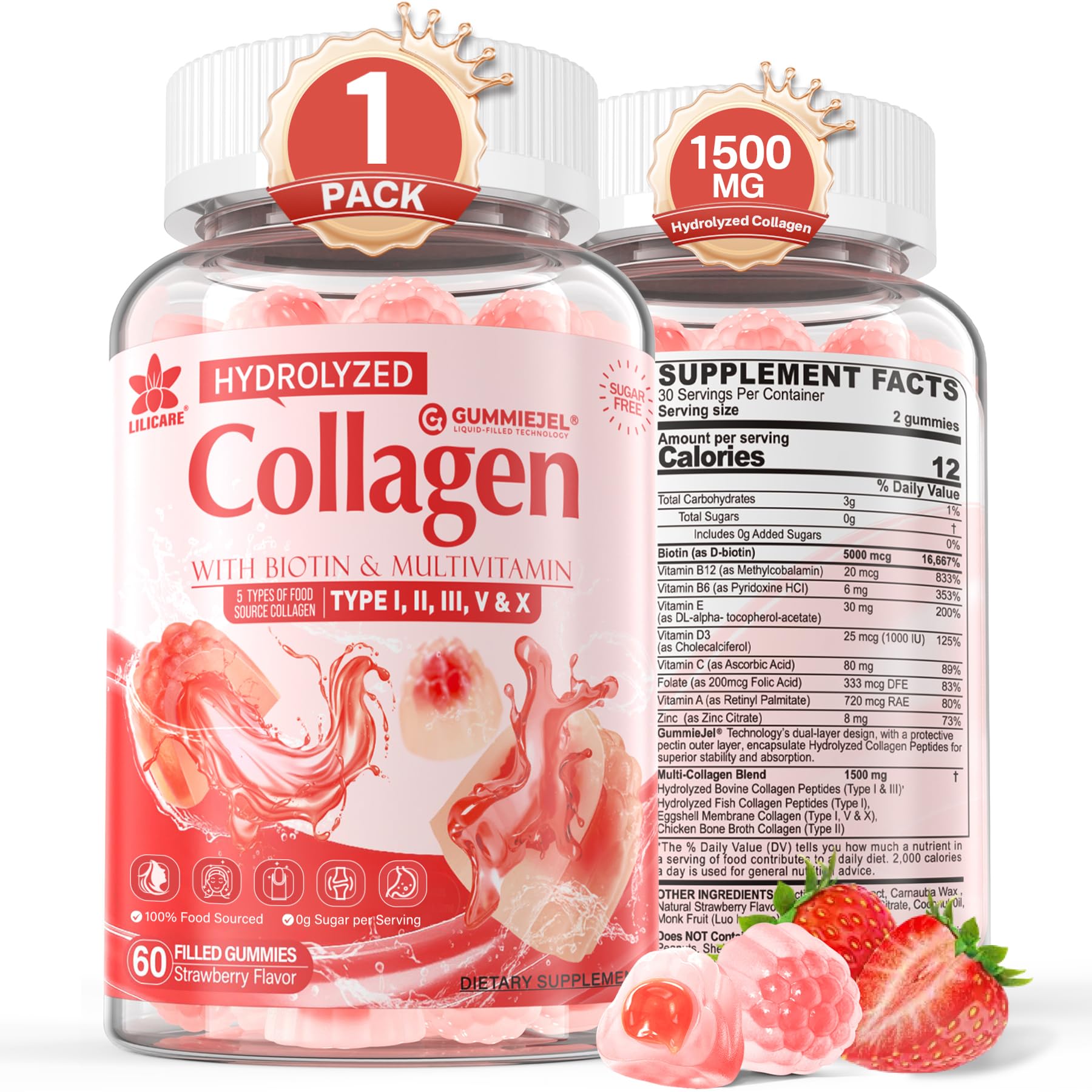 Gominolas de colágeno LILICARE, núcleo relleno para absorción óptima.