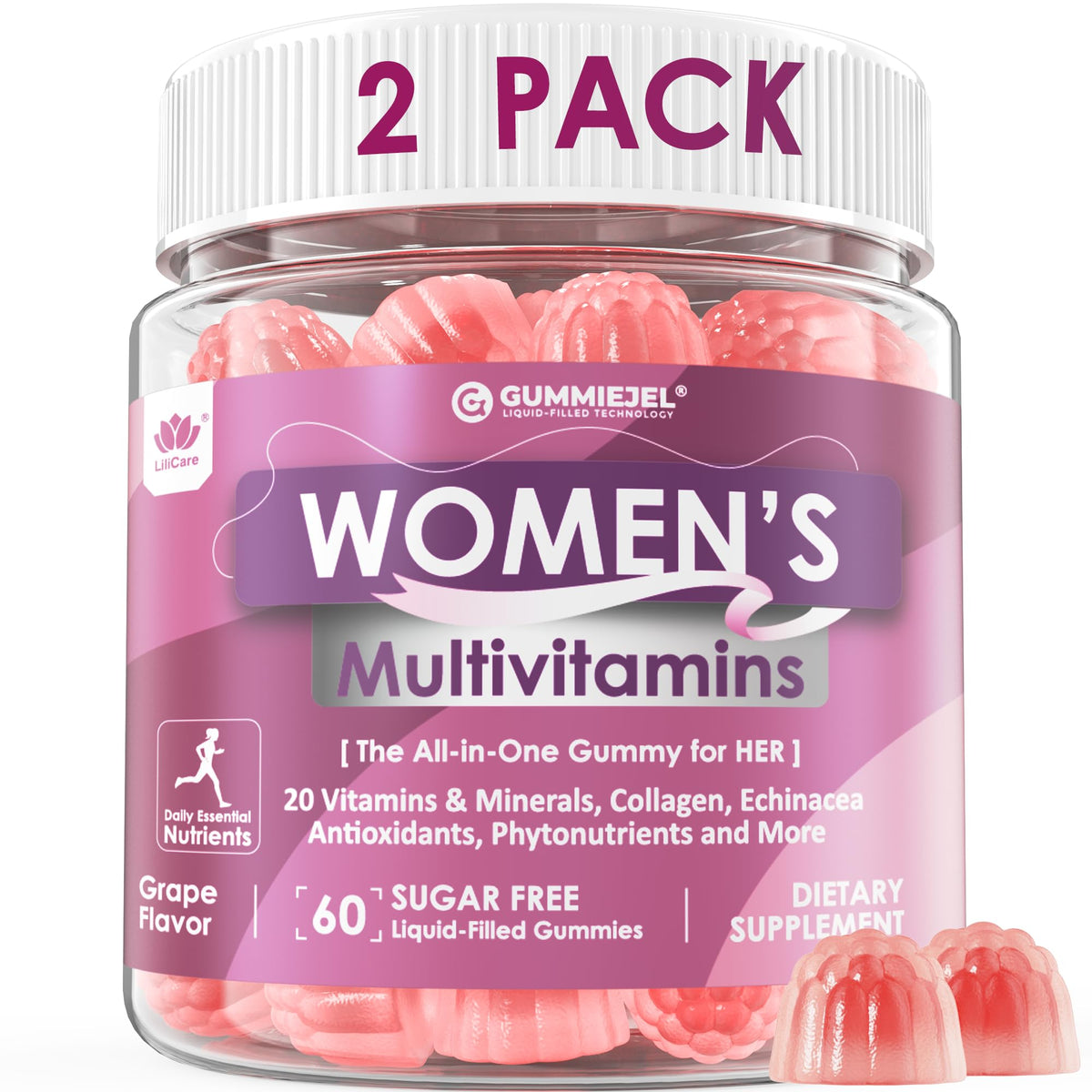 Gominolas Lilicare para mujer con núcleo líquido, consumo diario sencillo.