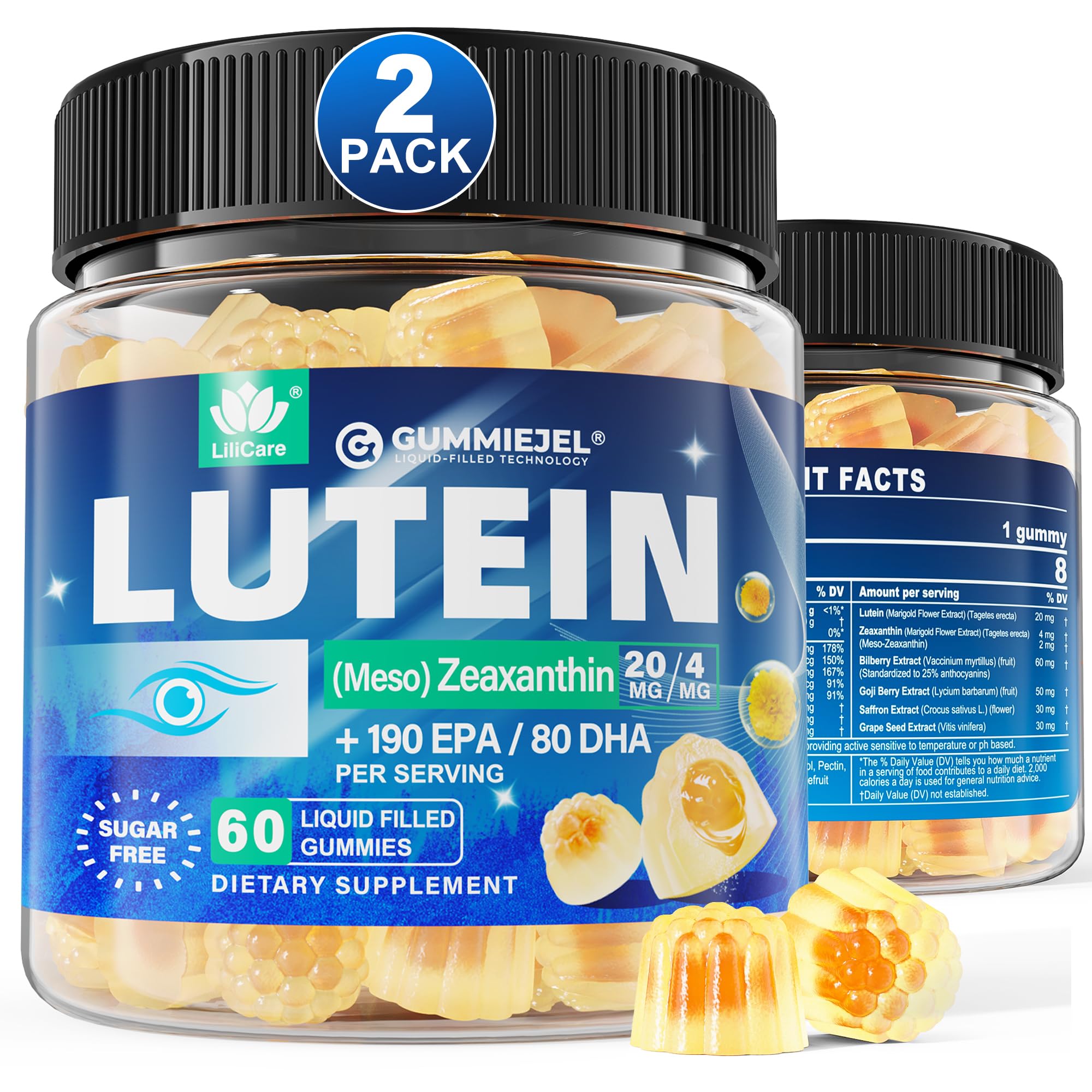 Gominolas LILICARE con relleno suave de luteína y zeaxantina para soporte visual