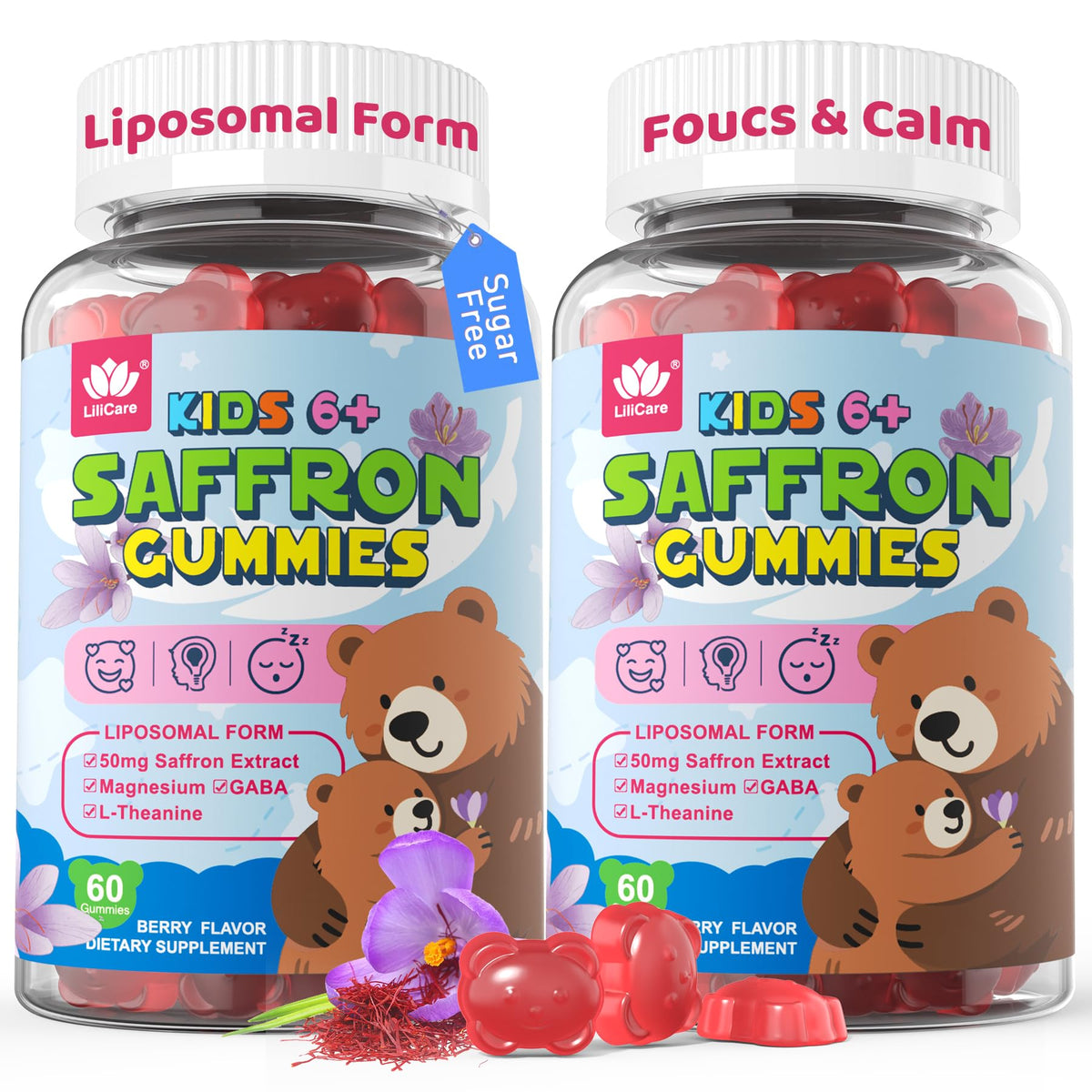 Gomitas Lilicare con azafrán para niños en envase práctico, snack saludable
