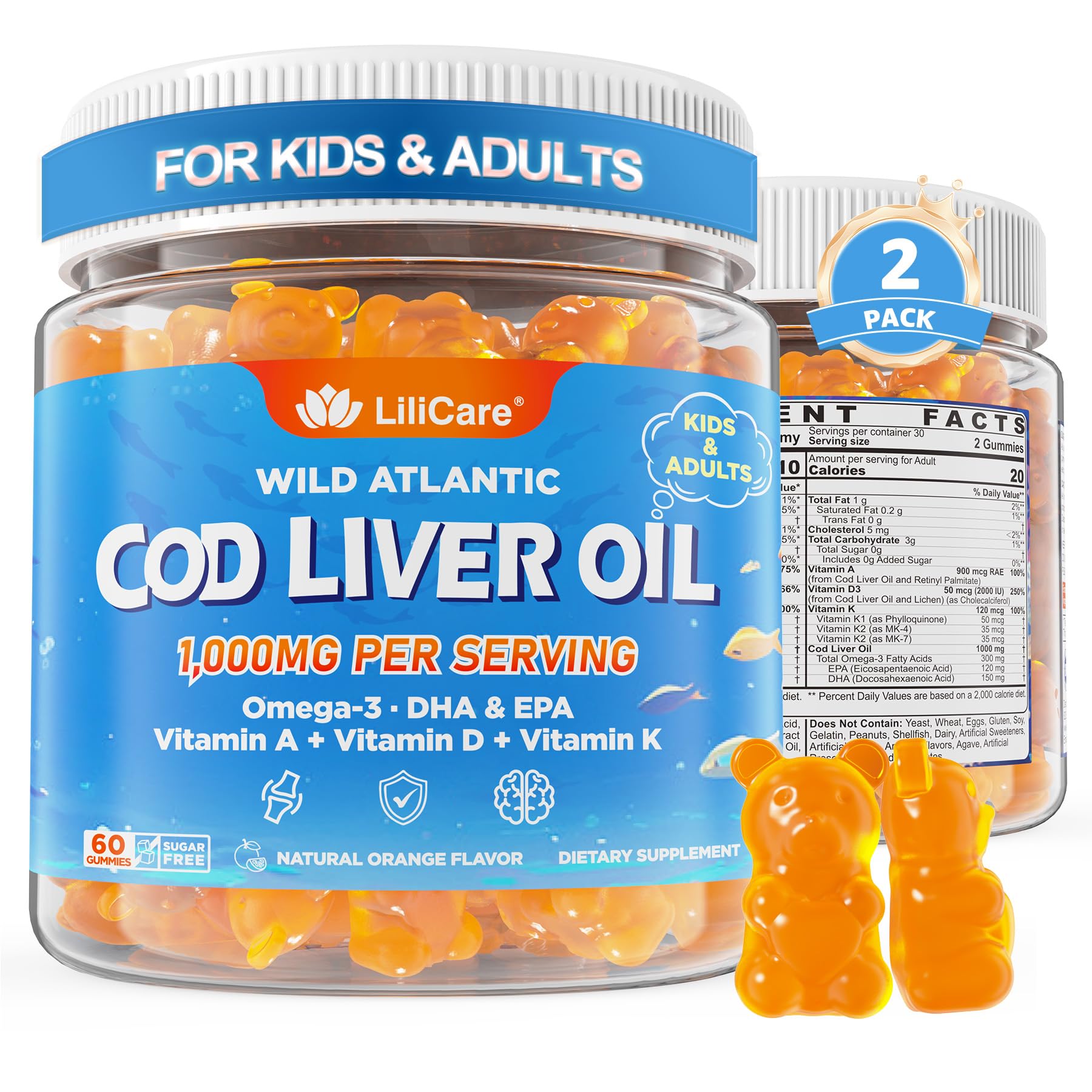 Gomitas de hígado de bacalao en envase LILICARE para nutrición diaria