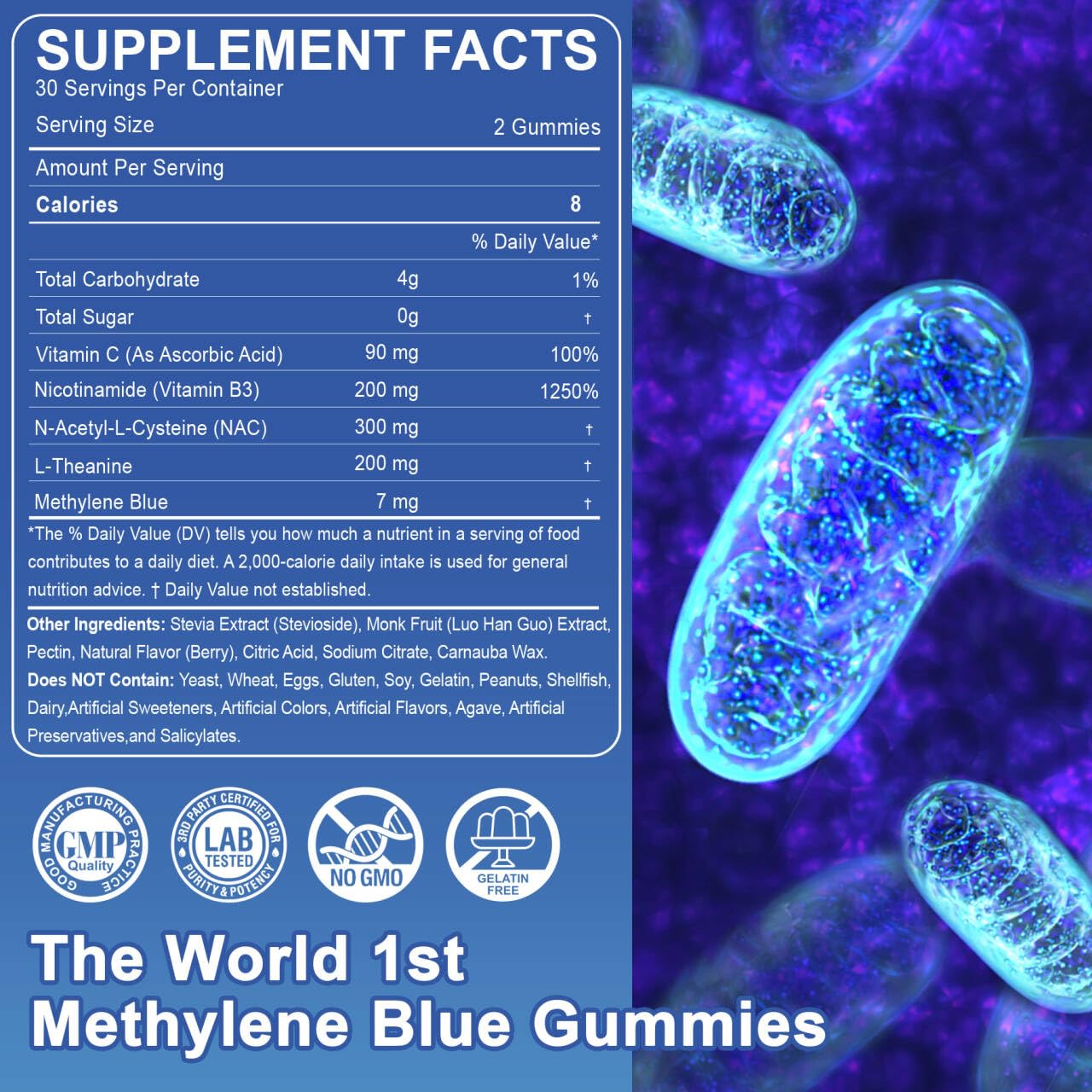 Etiqueta de LILICARE gomitas de azul de metileno, enfoque claro
