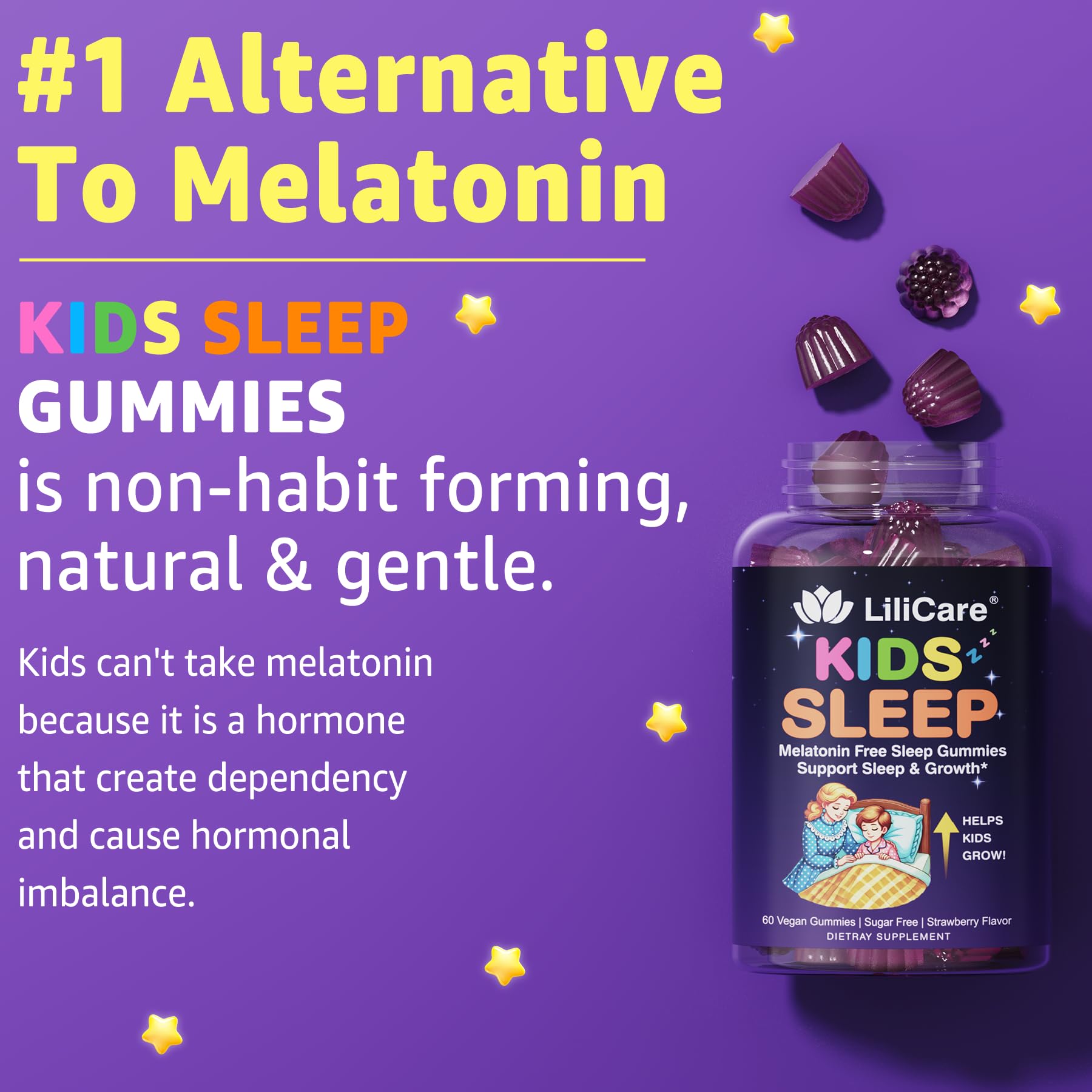 Gomitas sin melatonina de LILICARE como alternativa suave para dormir.