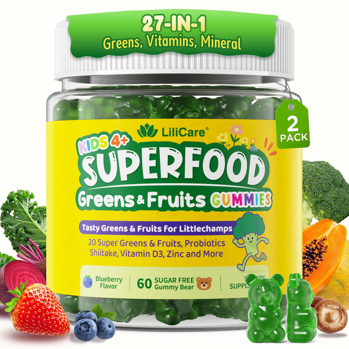 Gominolas Lilicare para niños con sabor arándano, apoyo a la ingesta de frutas y verduras.