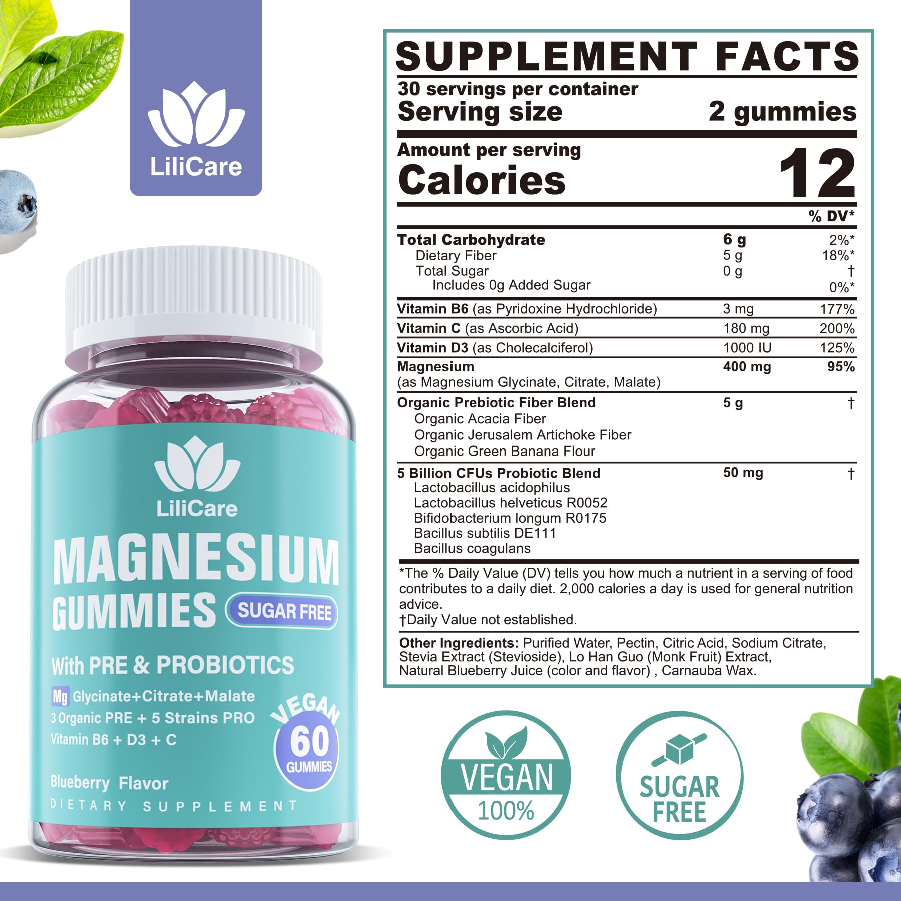 Gomitas Lilicare Magnesium 400 mg detrás: fórmula triple para absorción suave