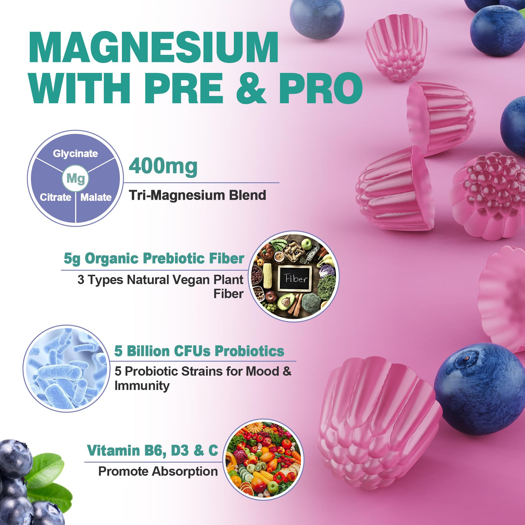 Gomitas Lilicare Magnesium 400 mg etiqueta: sin alérgenos comunes