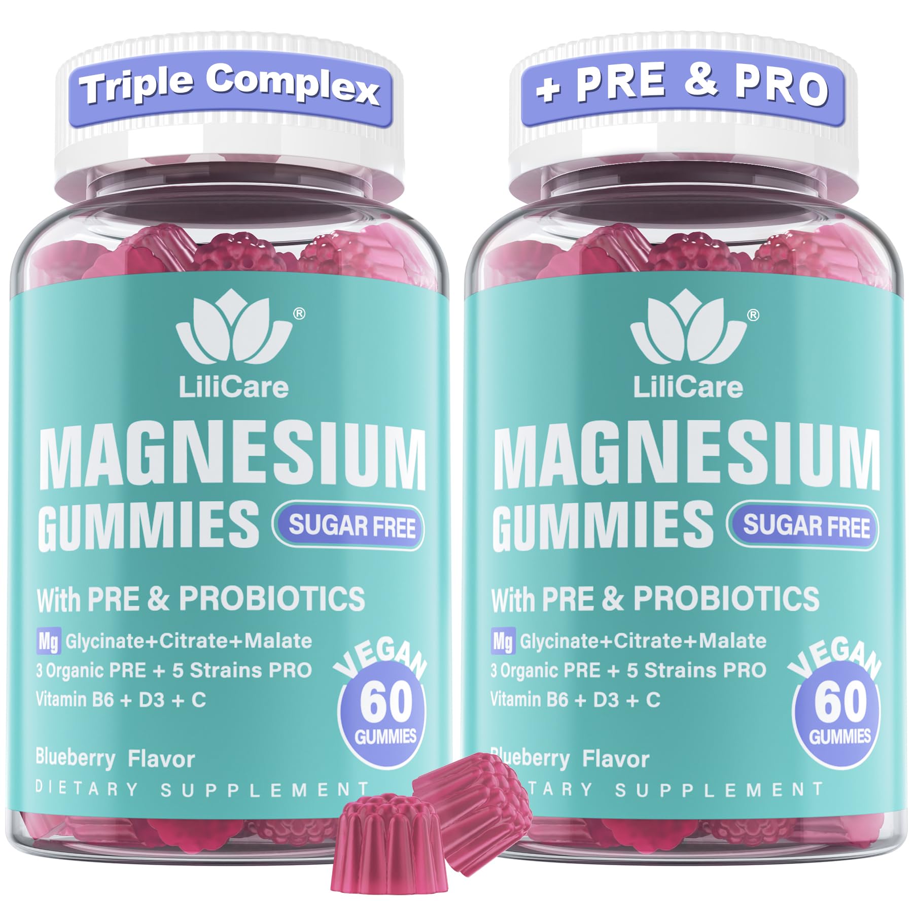 Gomitas Lilicare Magnesium 400 mg frente: sabor arándano y apoyo potencial para la relajación