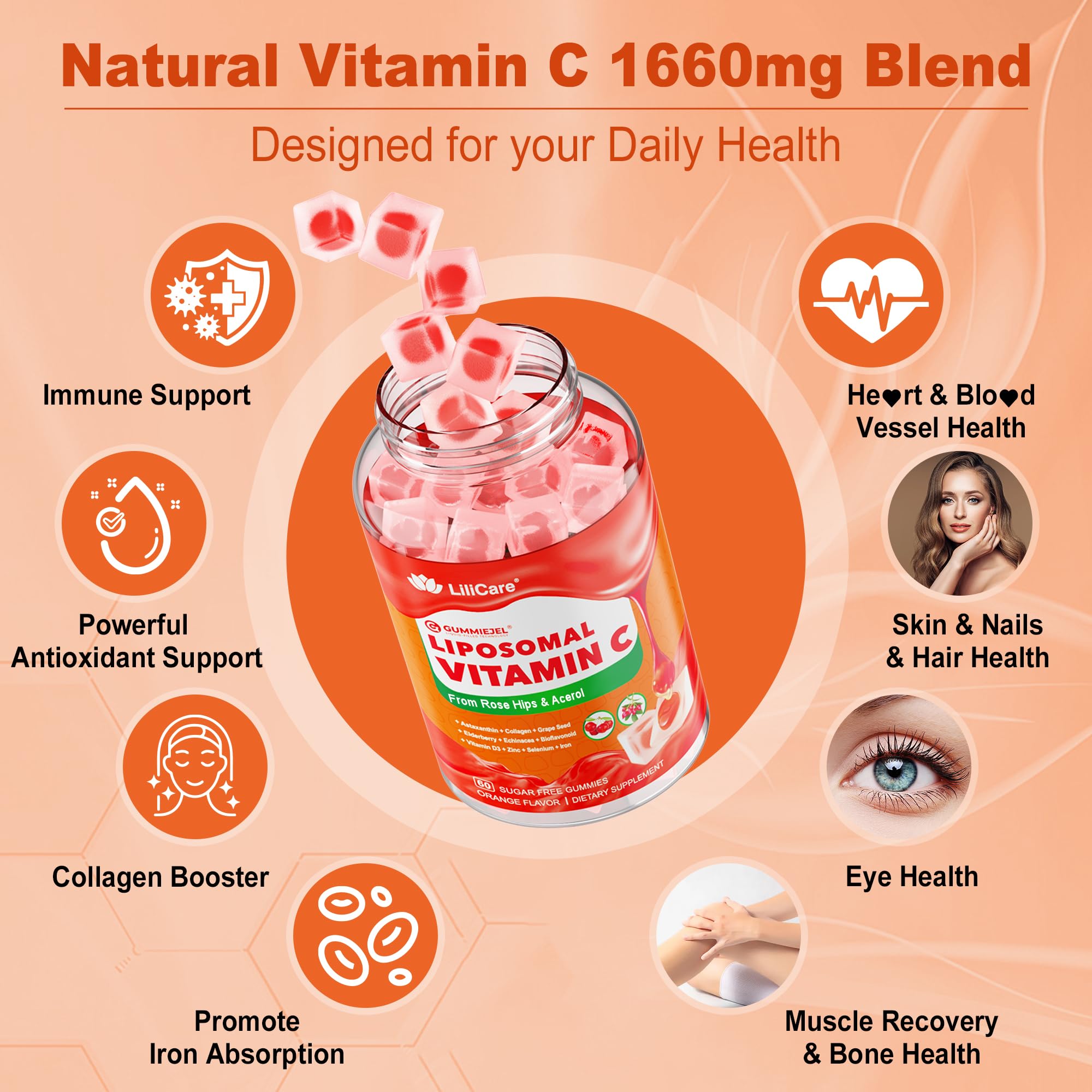 Envase compacto de LILICARE Vitamina C liposomal, ideal para viajar.