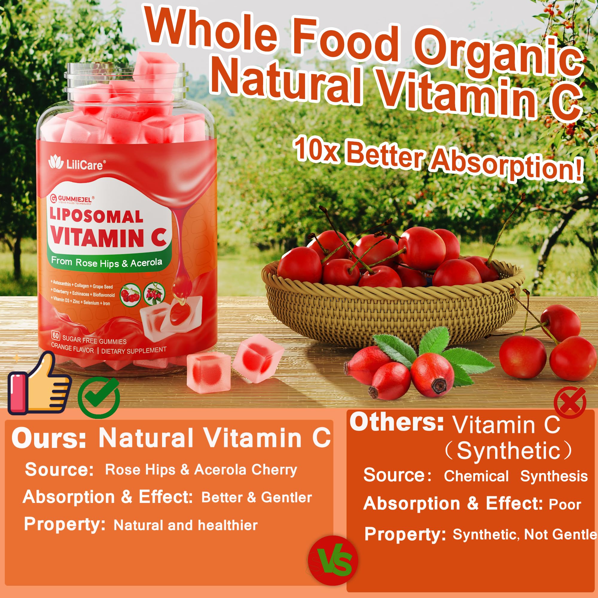 Frasco abierto de LILICARE Vitamina C liposomal, dosis diaria conveniente.