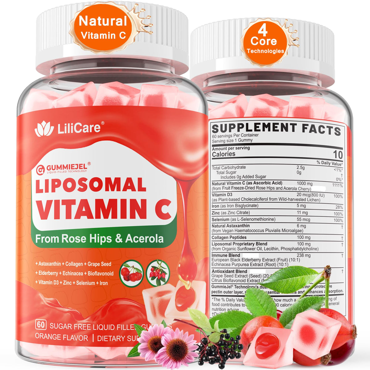 Gomitas liposomales LILICARE Vitamina C en frasco, posible apoyo inmune diario.
