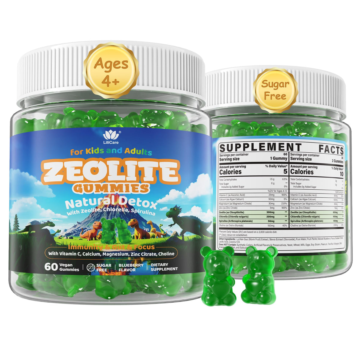 Gominolas Zeolita LILICARE en botella para detox suave y bienestar digestivo