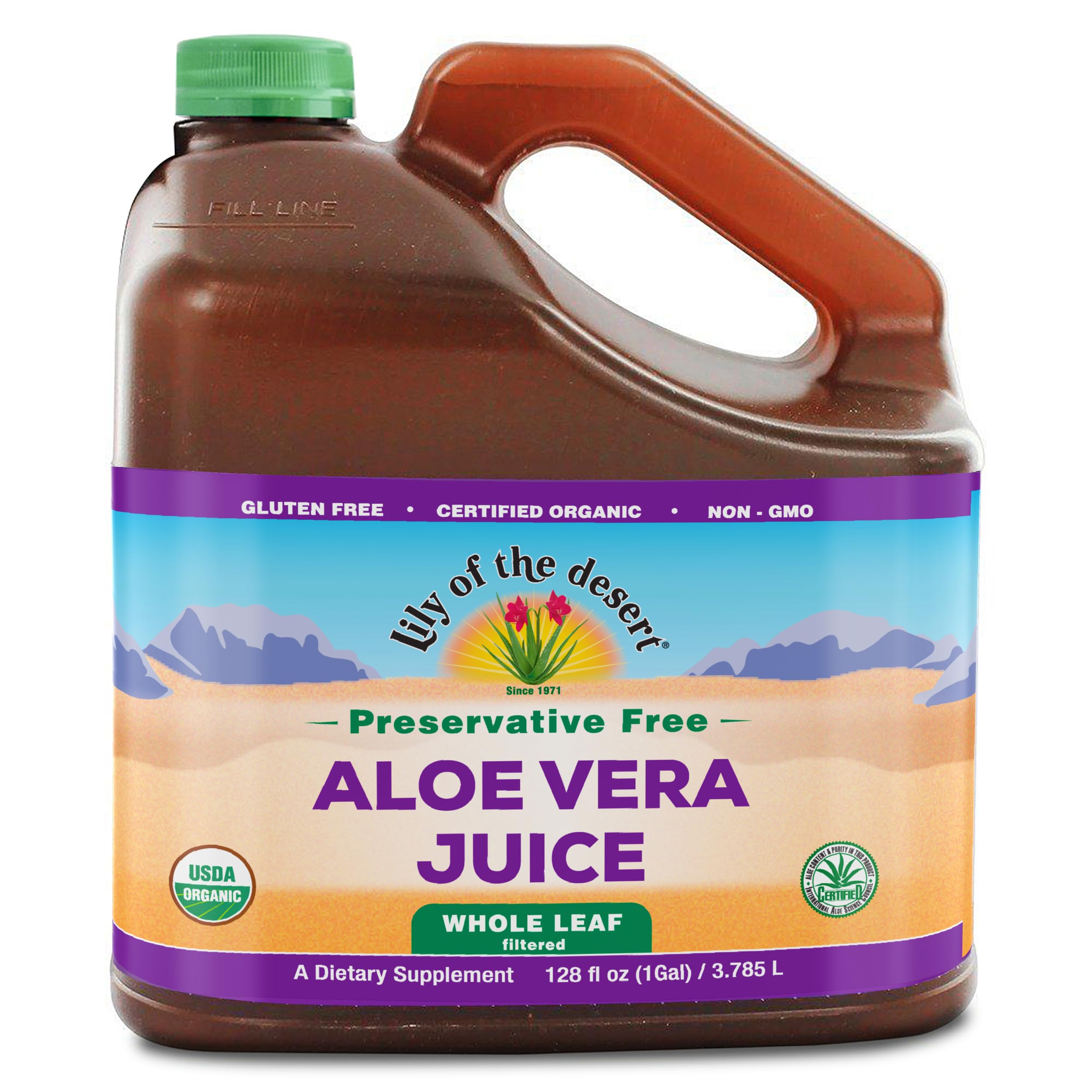 Jugo de aloe Lily Of The Desert con hoja entera, botella de 128 onzas para uso diario