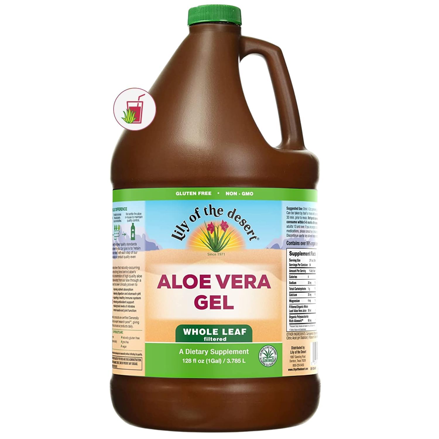 Lily Of The Desert Aloe Gel con hoja entera filtrada, textura espesa para beber.