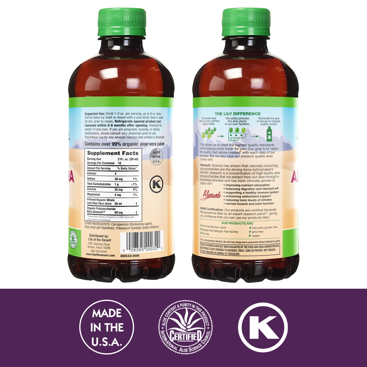 Lily Of The Desert Aloe Vera Gel, textura espesa en vaso, sensación rica para consumo diario.