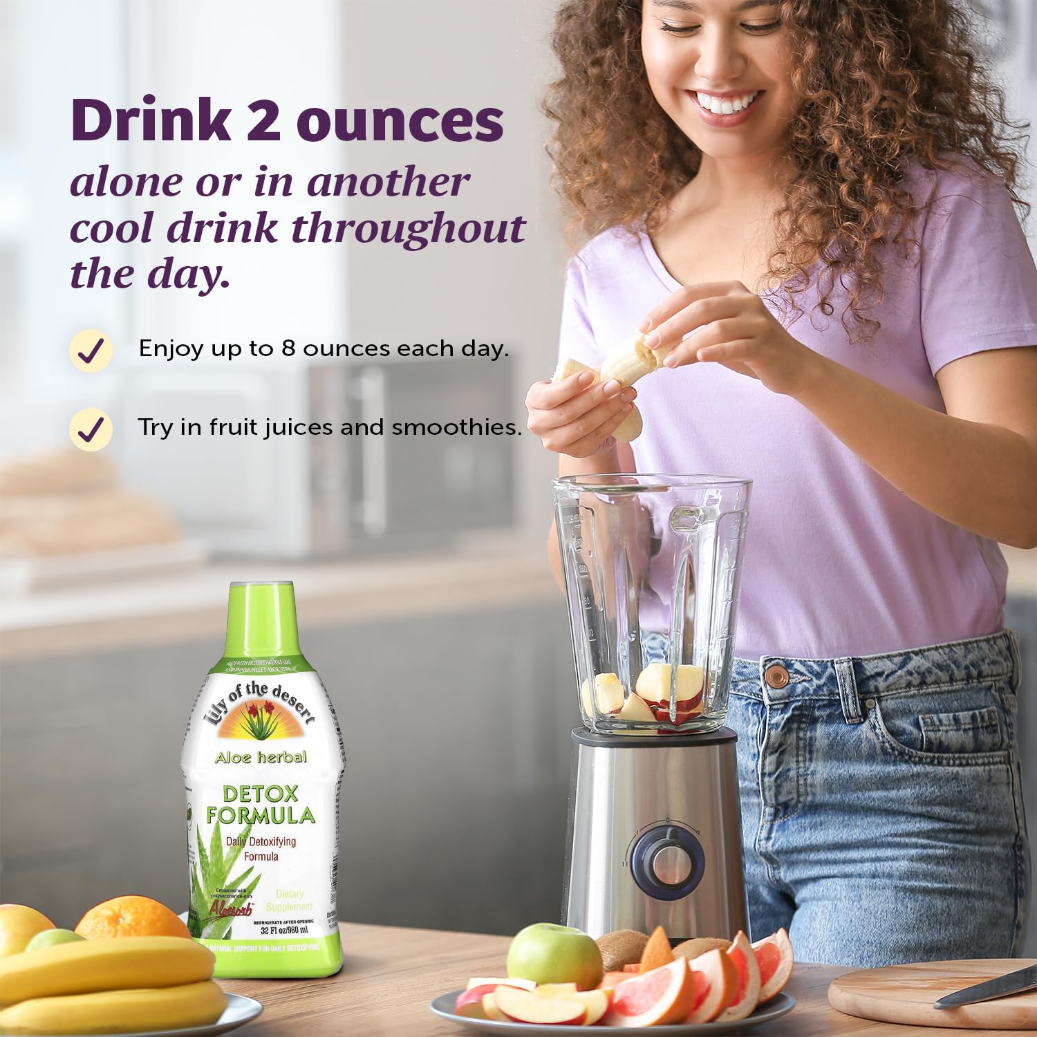 Dosis diaria de Lily of the Desert Detox Formula de dos onzas.